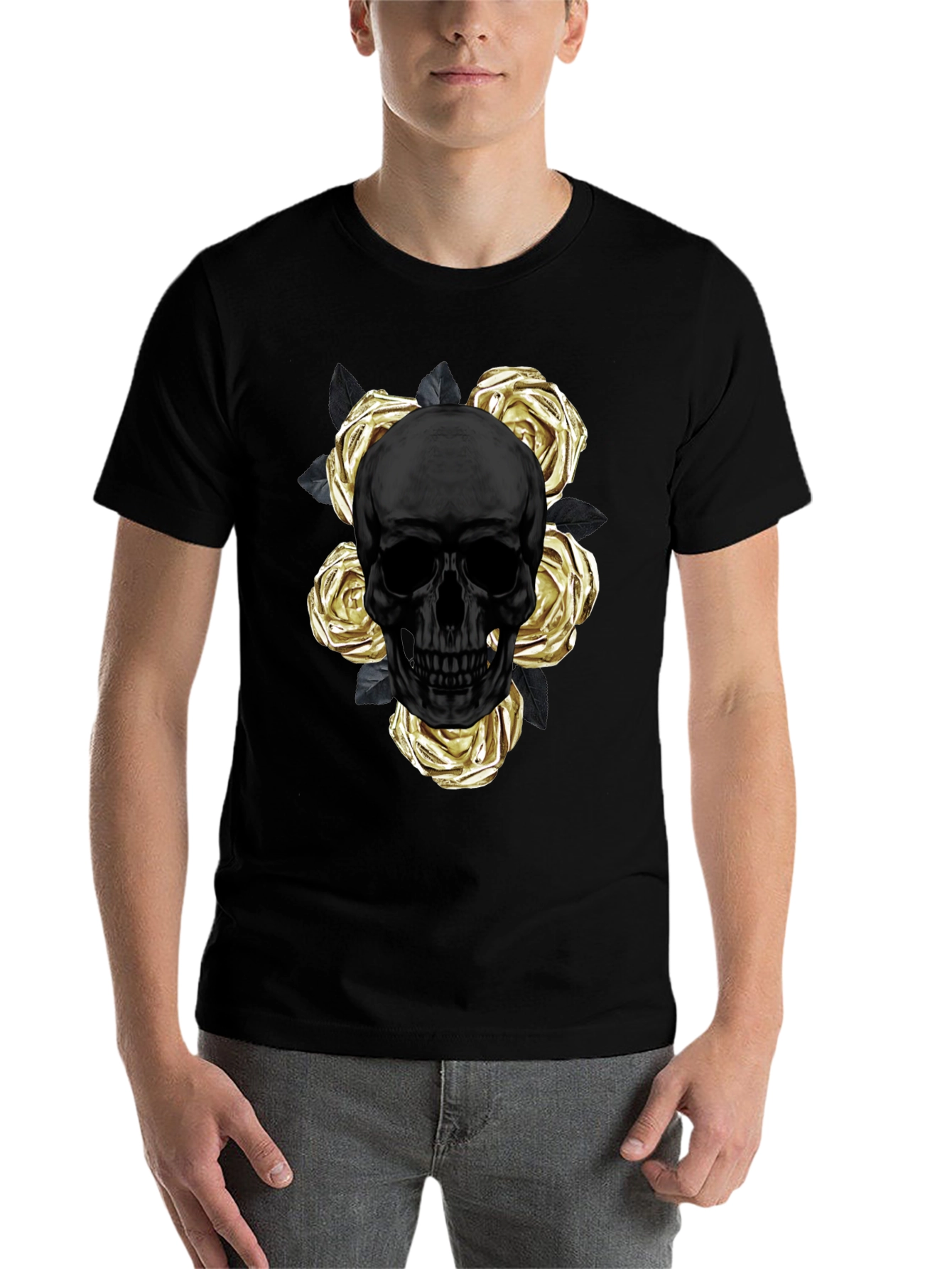 Black Skull & Roses Graphic Tee - Modern Style view 7