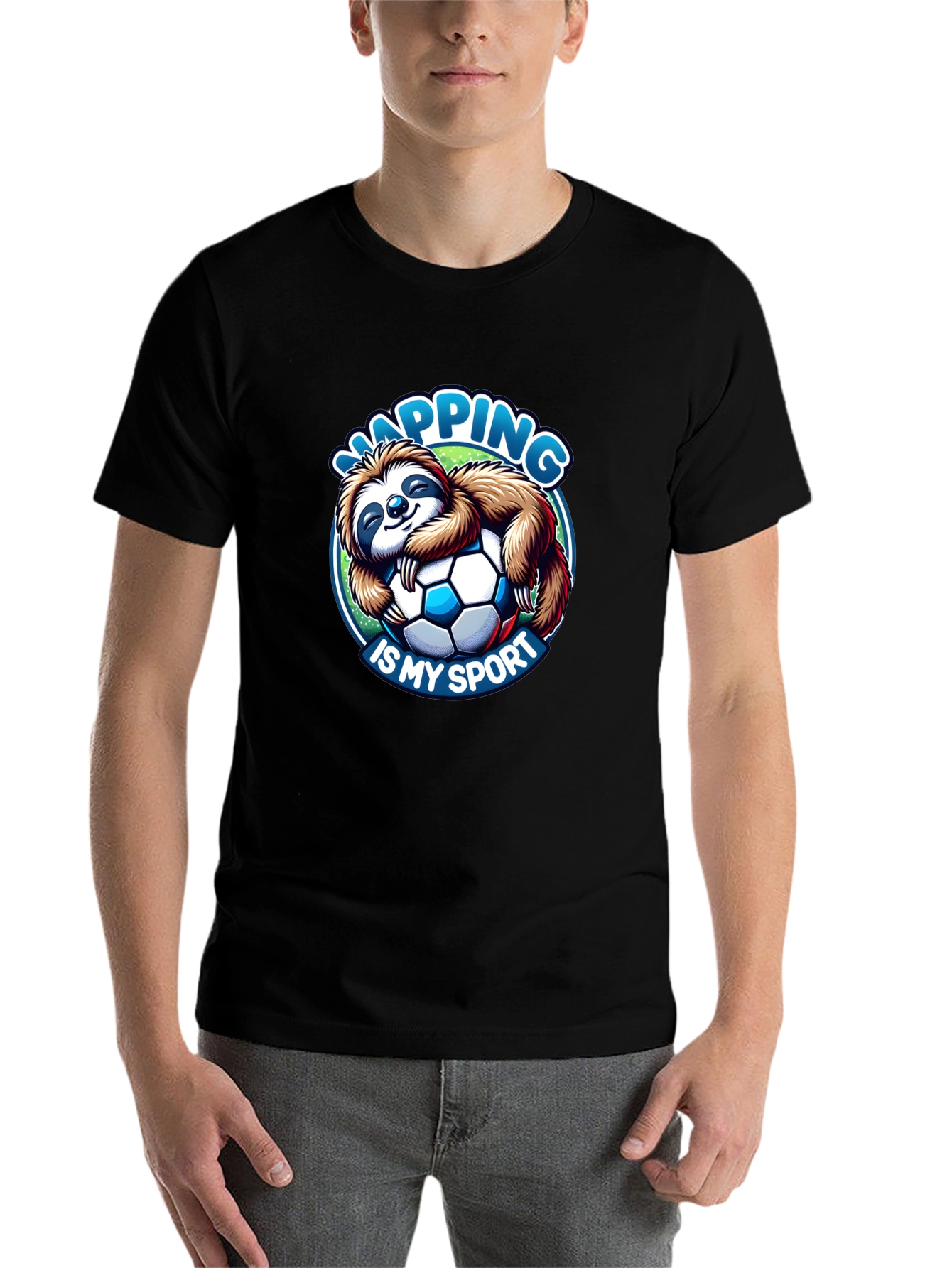 Black Napping is My Sport Sloth Soccer T-Shirt view 7