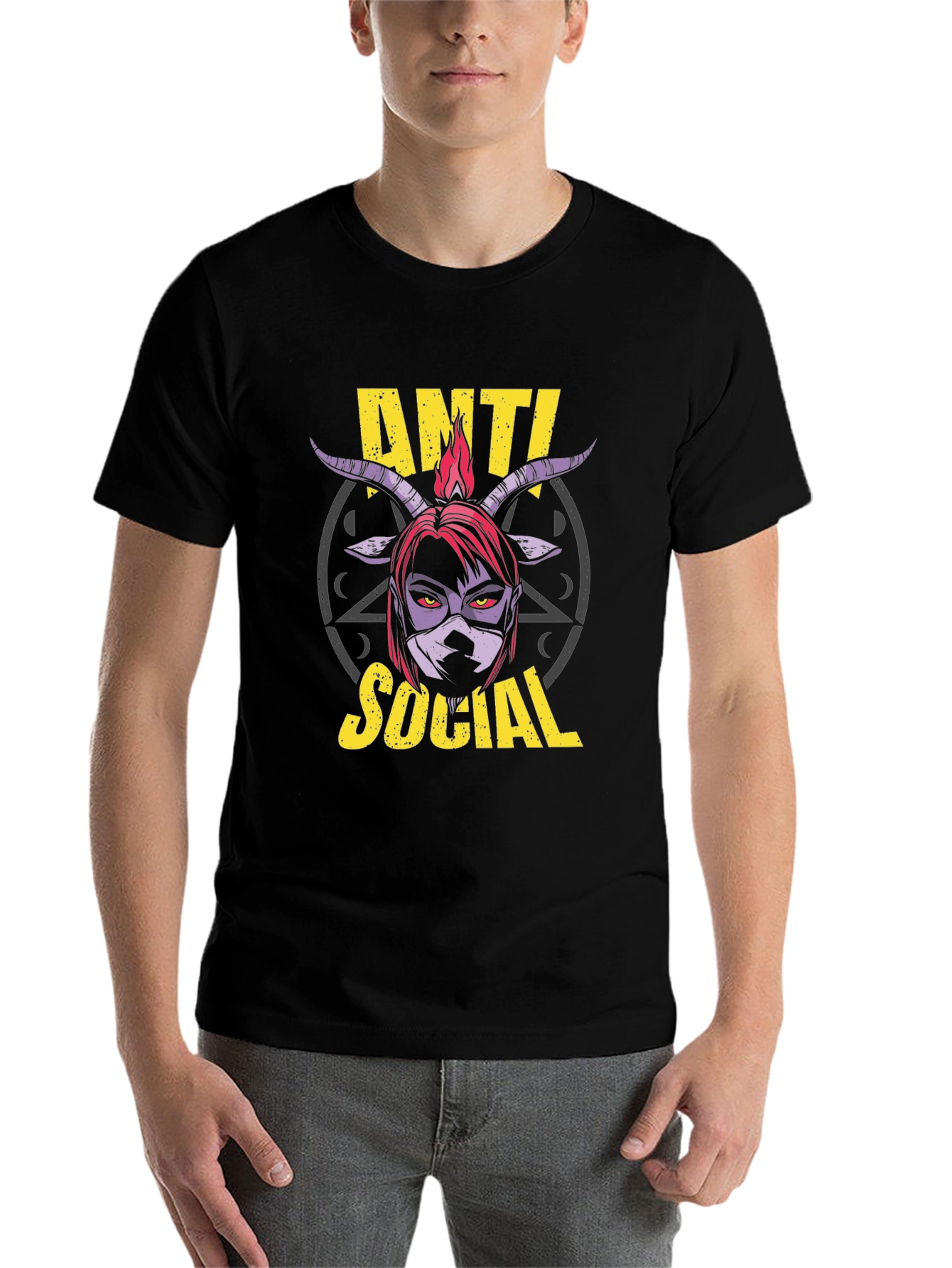 Black Anti Social Graphic Print Black T-Shirt view 7
