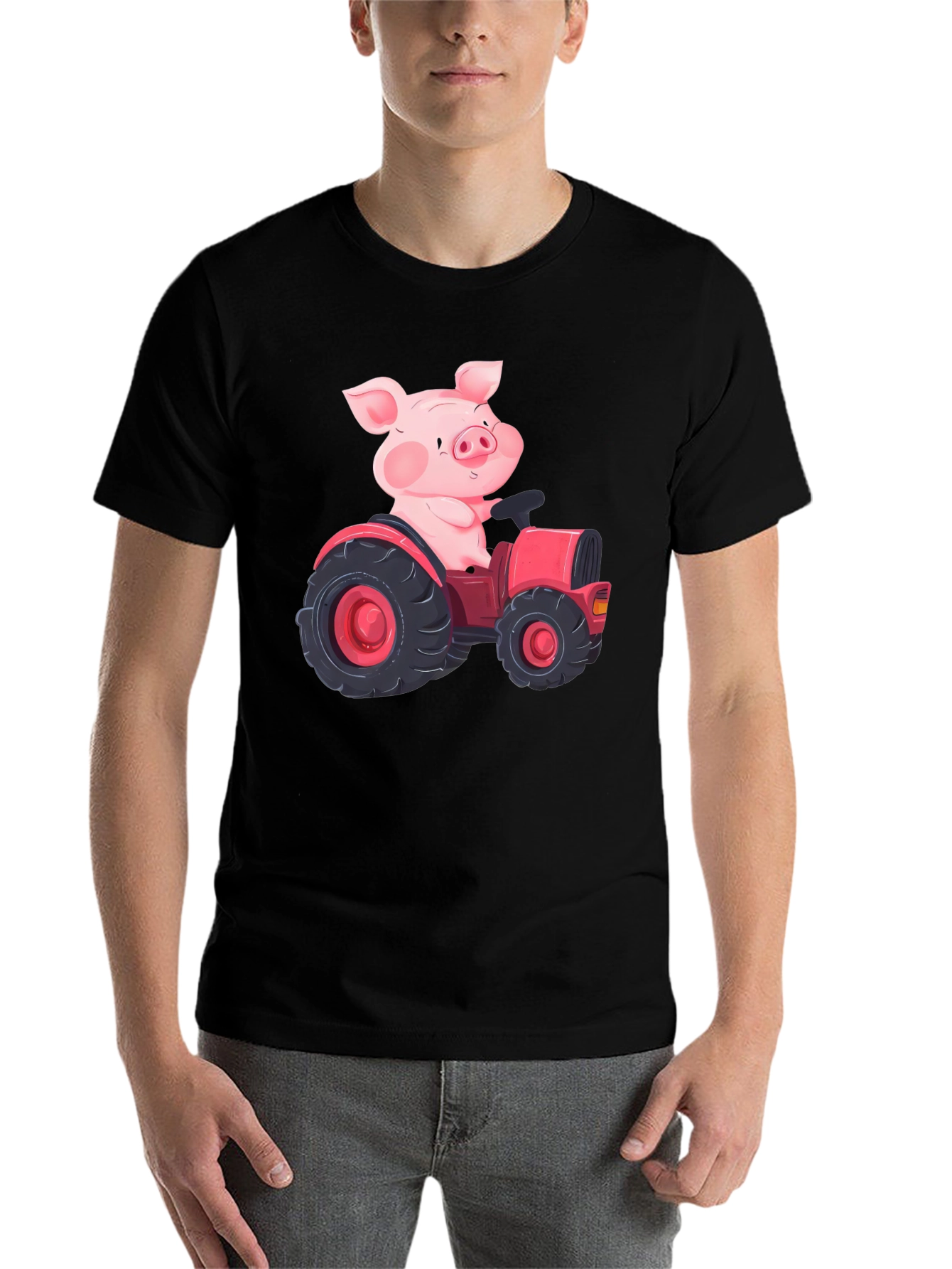 Black Pig Driving Tractor Graphic T-Shirt view 7