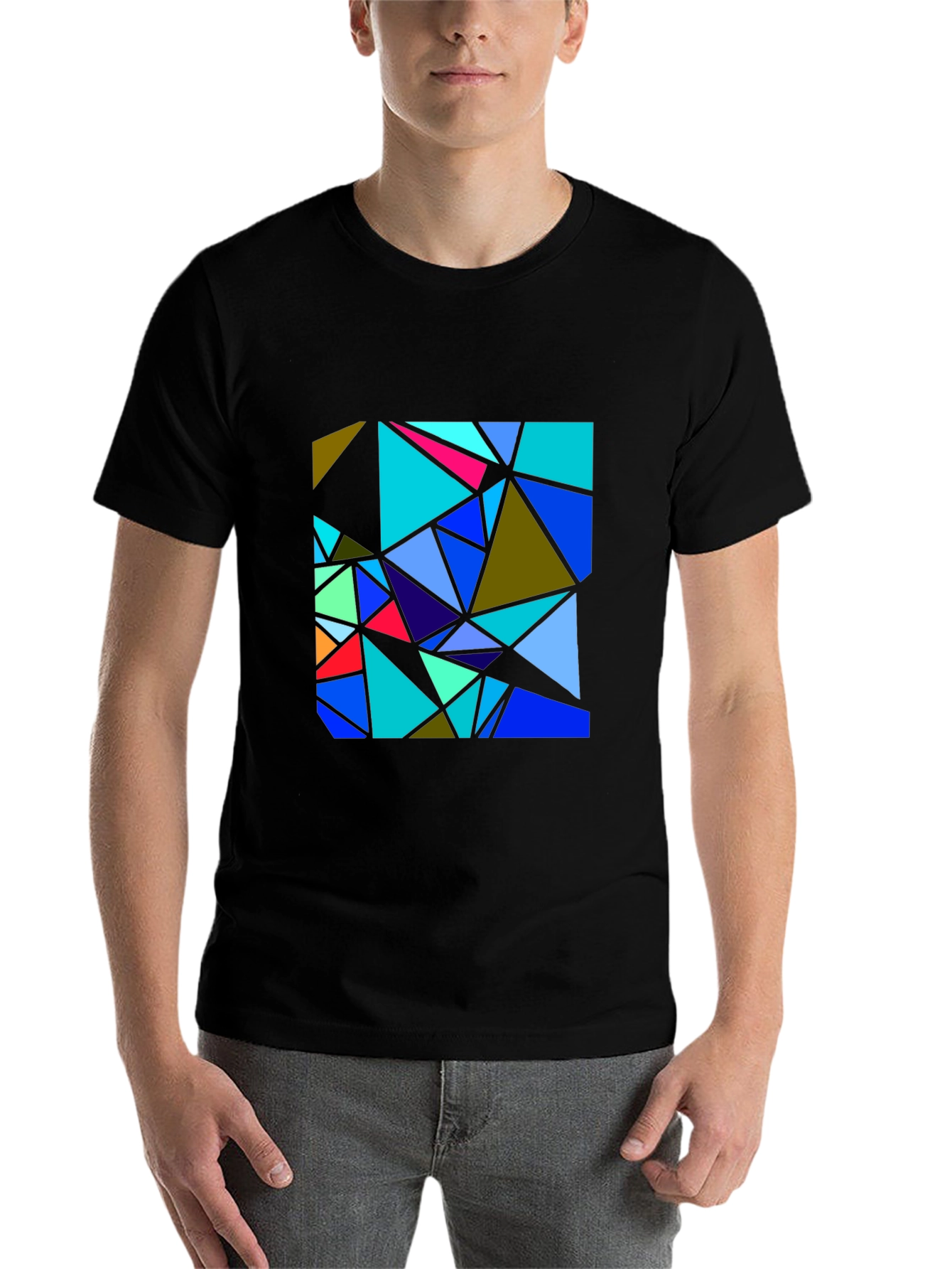 Black Abstract Geometric Triangle T-Shirt view 7