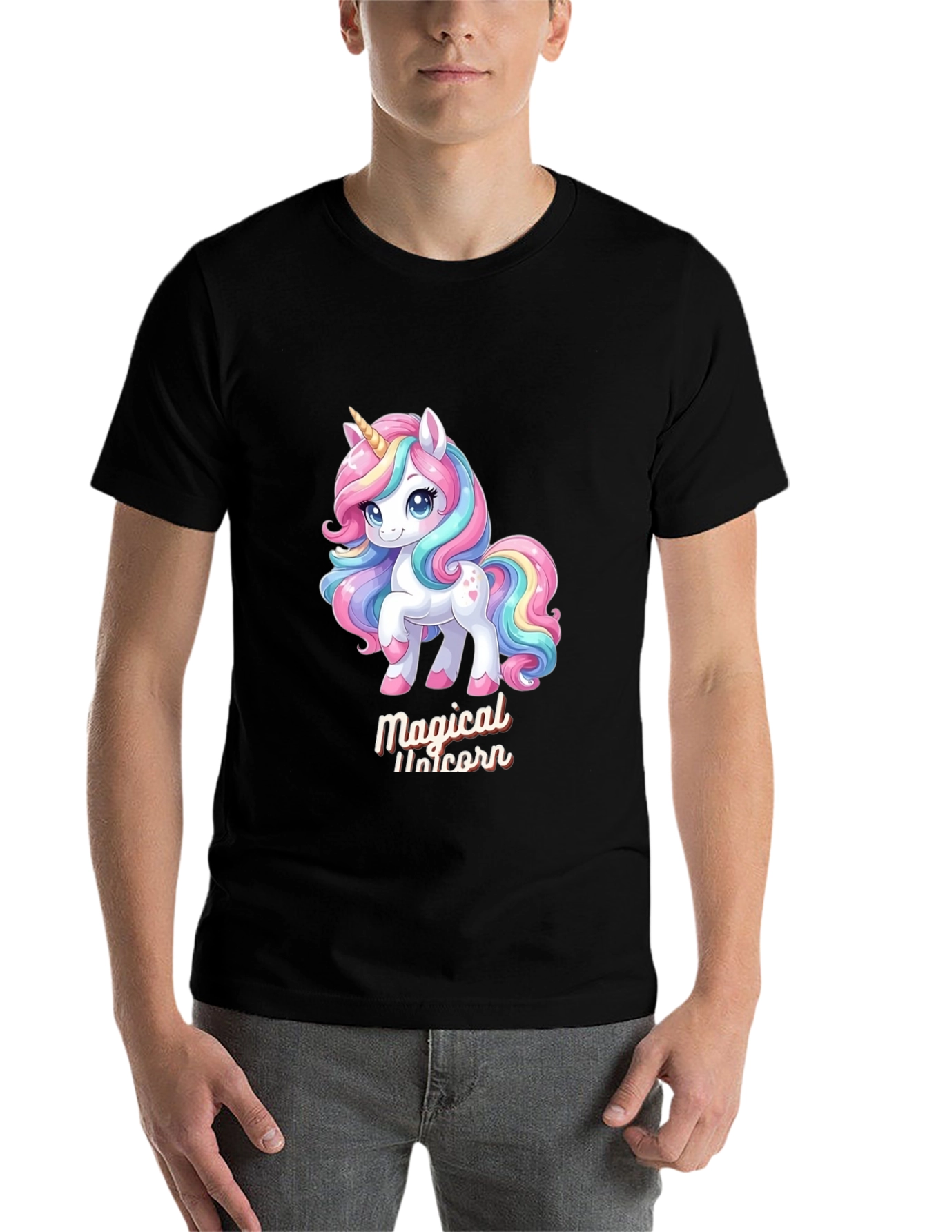 Black Magical Unicorn Graphic Tee - Black Cotton Comfort view 7