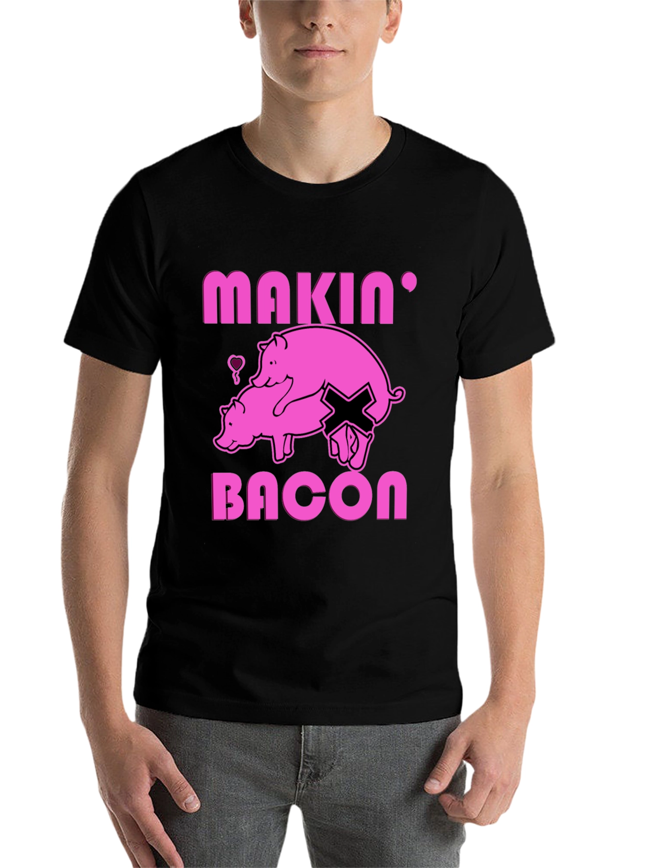 Black Makin' Bacon Graphic T-Shirt - Funny Pig Design view 7