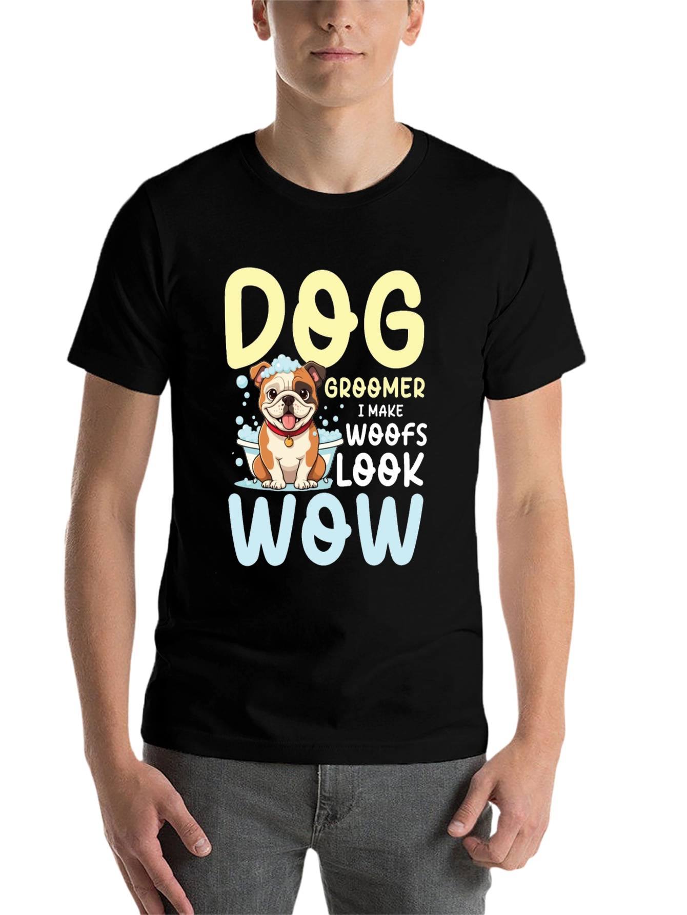 Black Dog Groomer T-Shirt - I Make Woofs Look WOW view 7