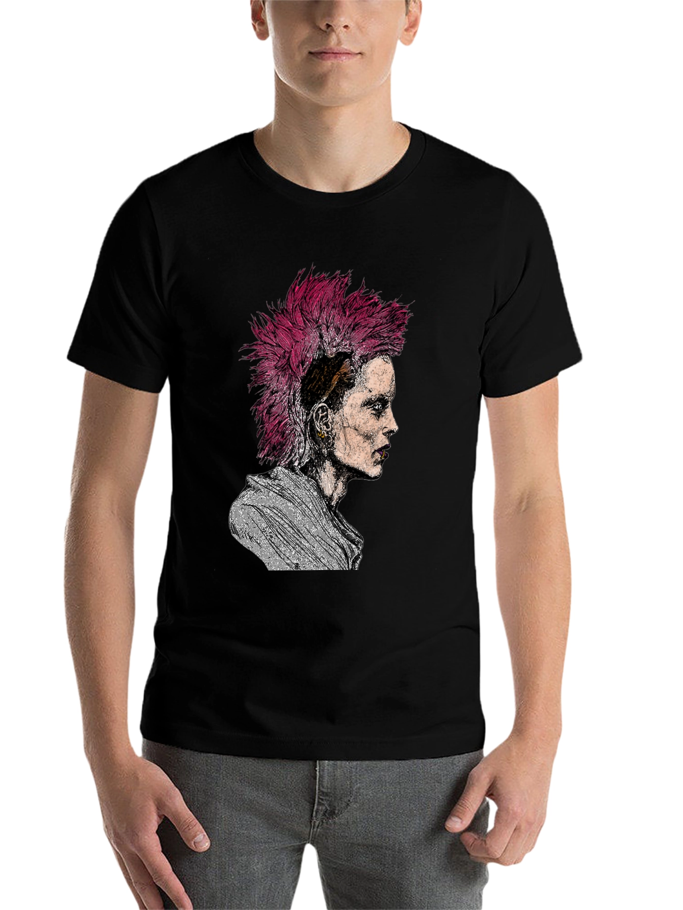 Black Punk Rock Portrait Graphic Tee - Black view 7