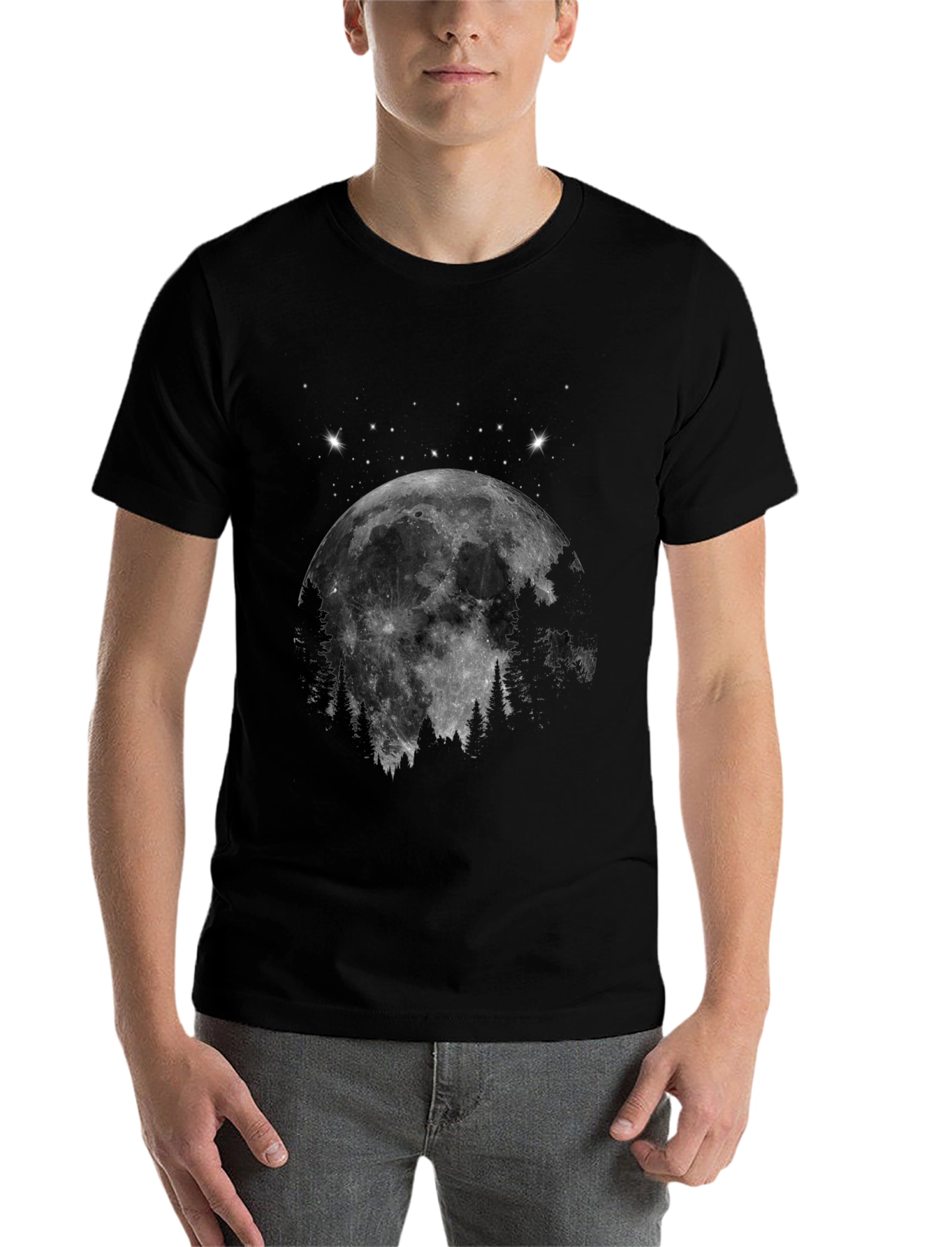 Black Moonlit Forest Graphic Tee - Black Cotton Blend view 7