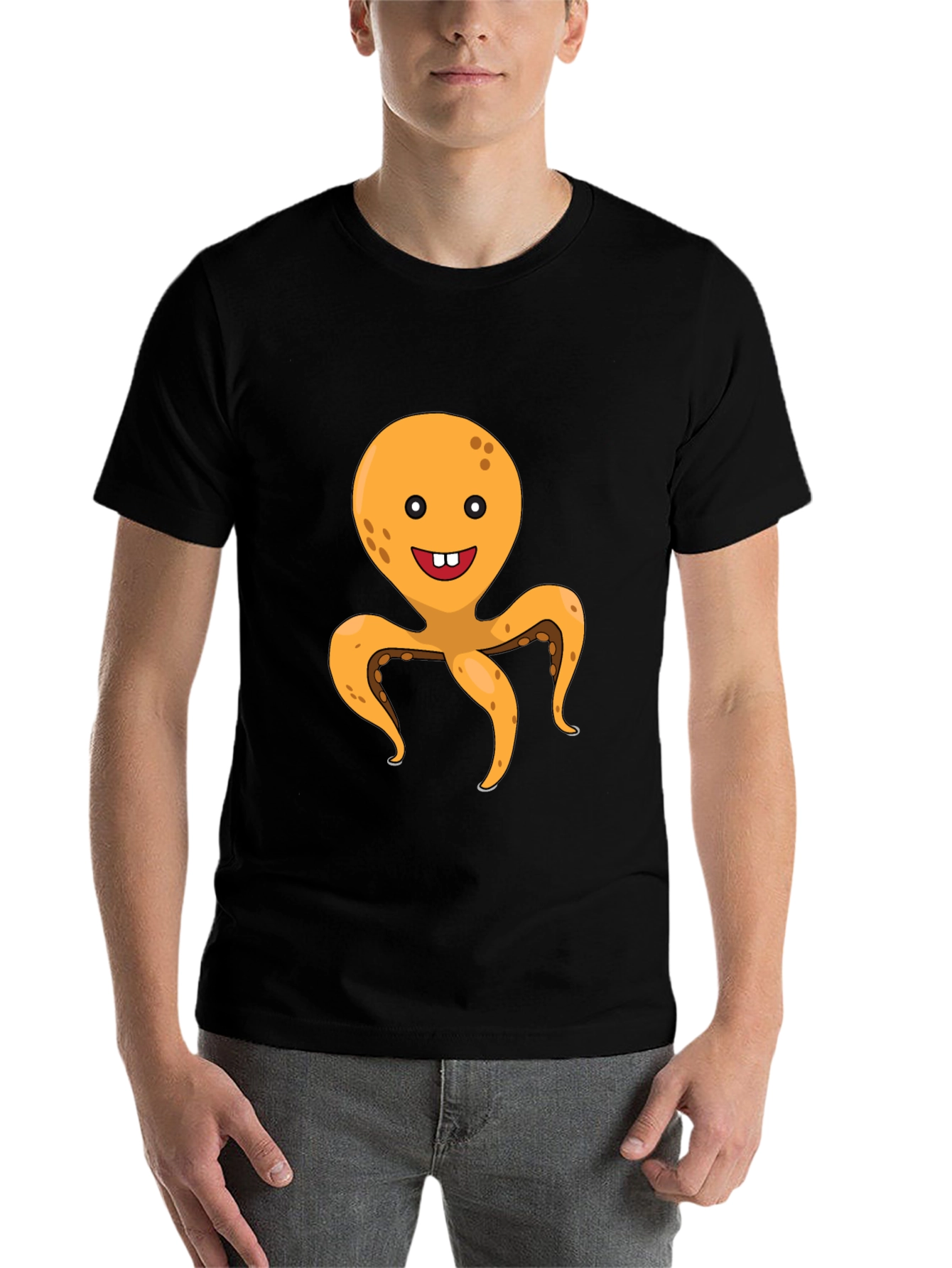Black Cute Octopus Graphic Tee - Black Cotton T-Shirt view 7