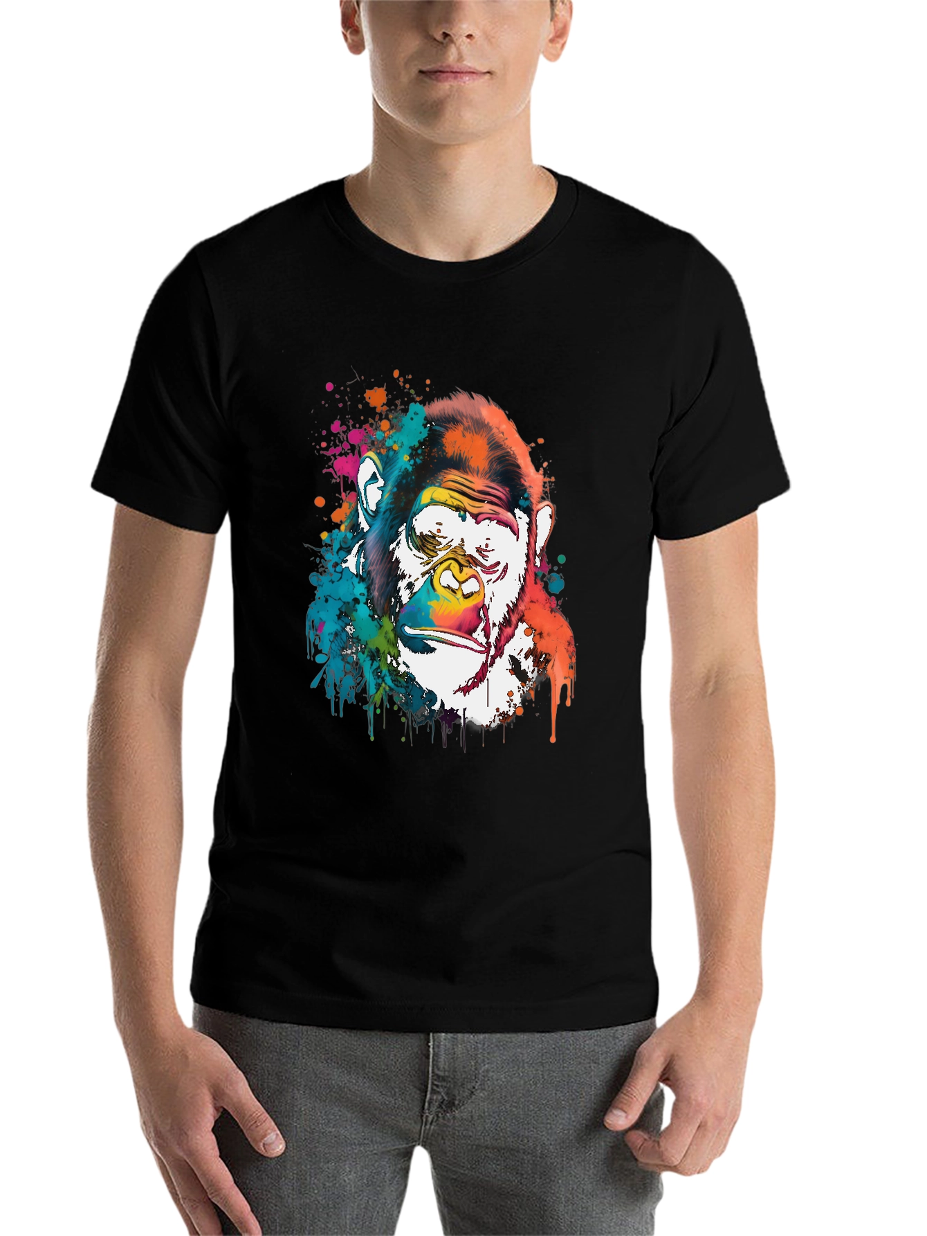 Black Colorful Gorilla Graphic Print Men's T-Shirt view 7