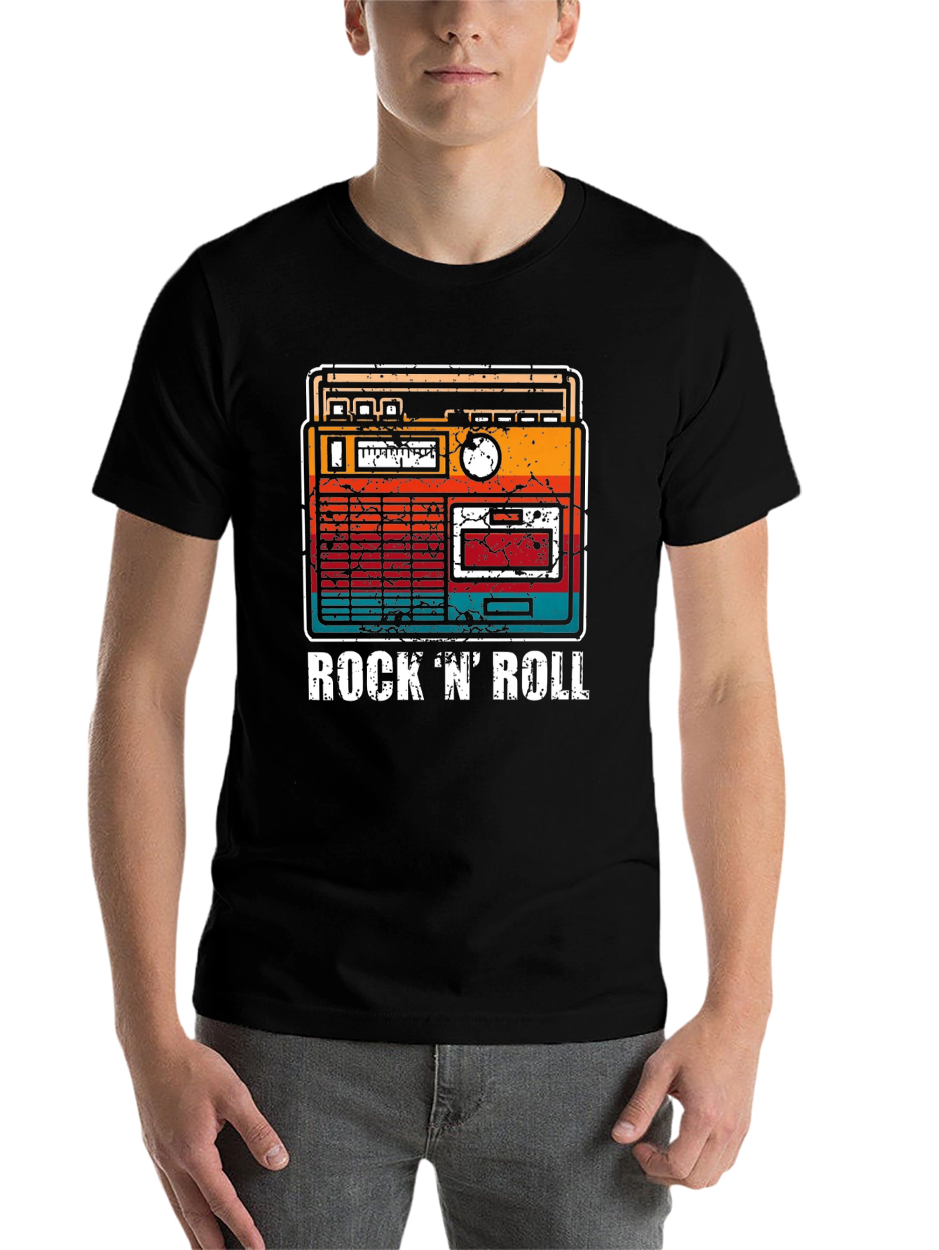 Black Retro Rock 'N' Roll Radio T-Shirt view 7