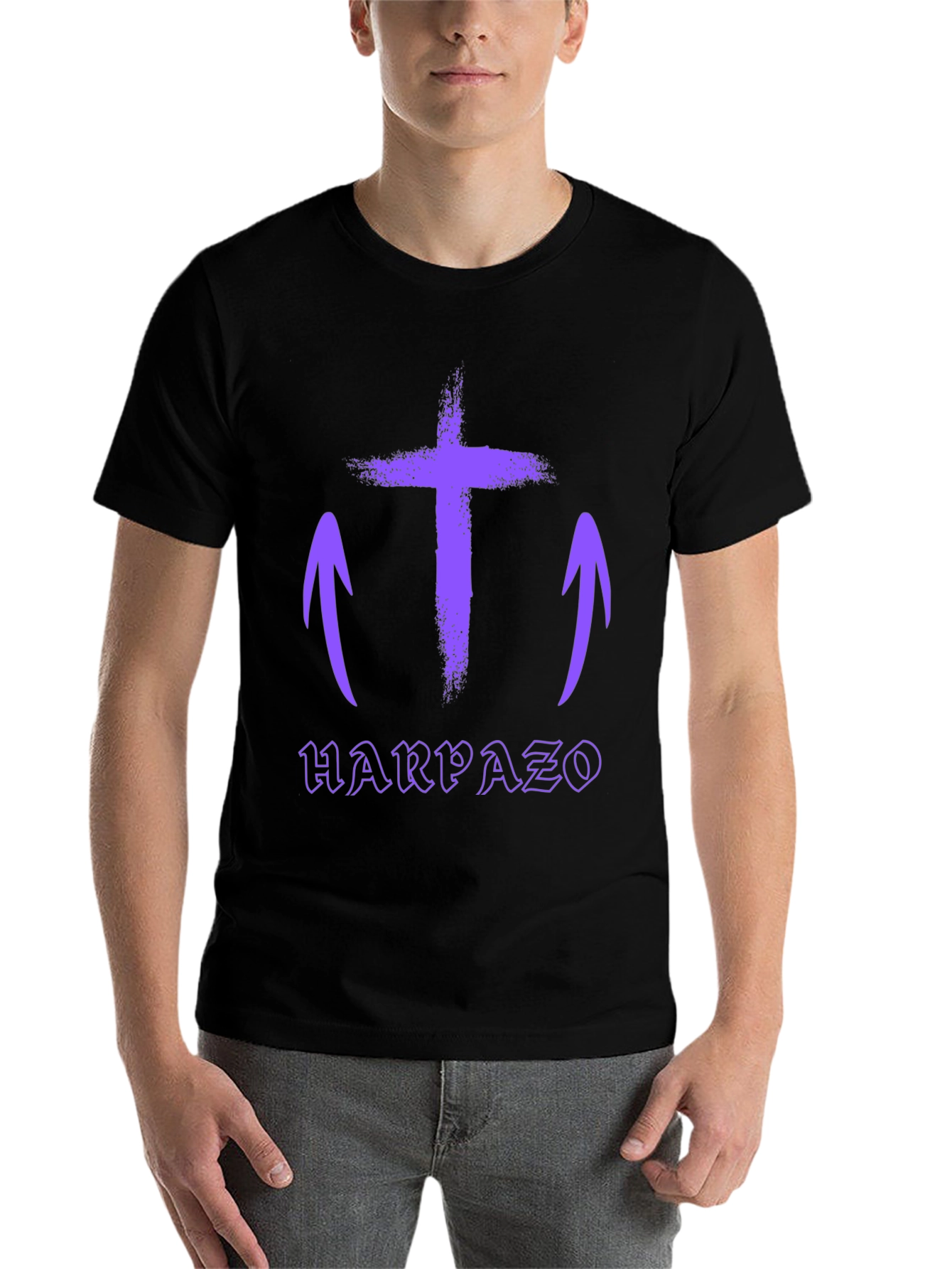 Black Grunge Cross Graphic Tee - Harpaso Black T-Shirt view 7