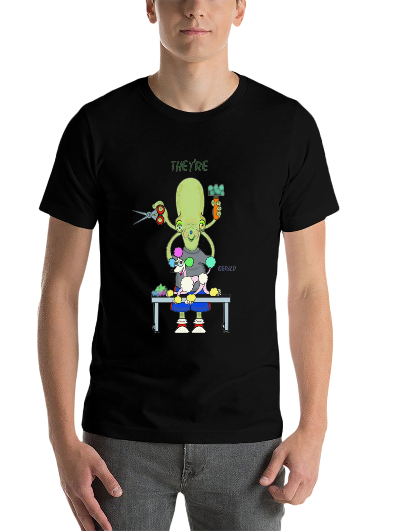 Black Octopus Dog Groomer Graphic T-Shirt view 7