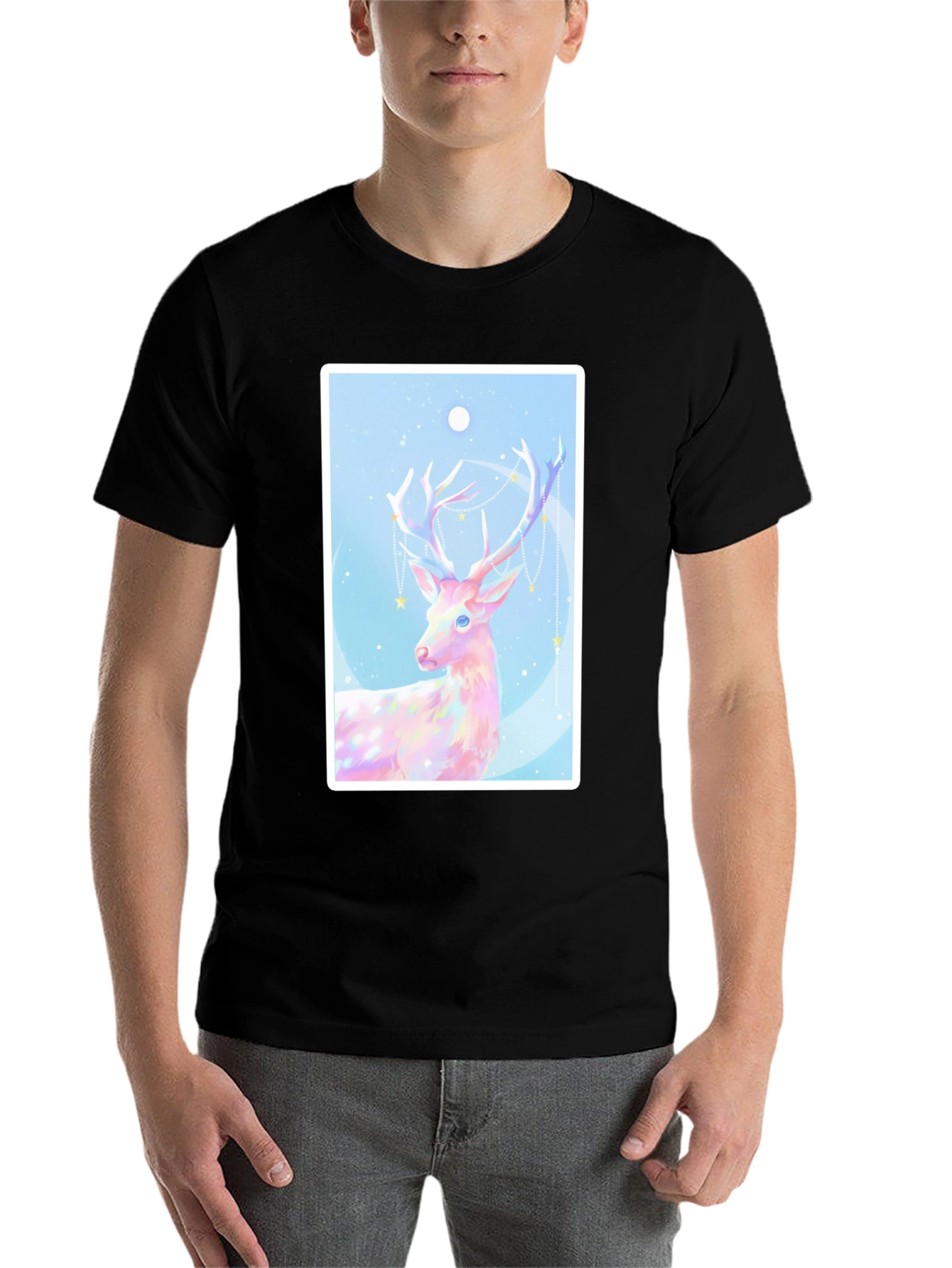 Black Mystical Deer Graphic Tee - Black Cotton Blend view 7