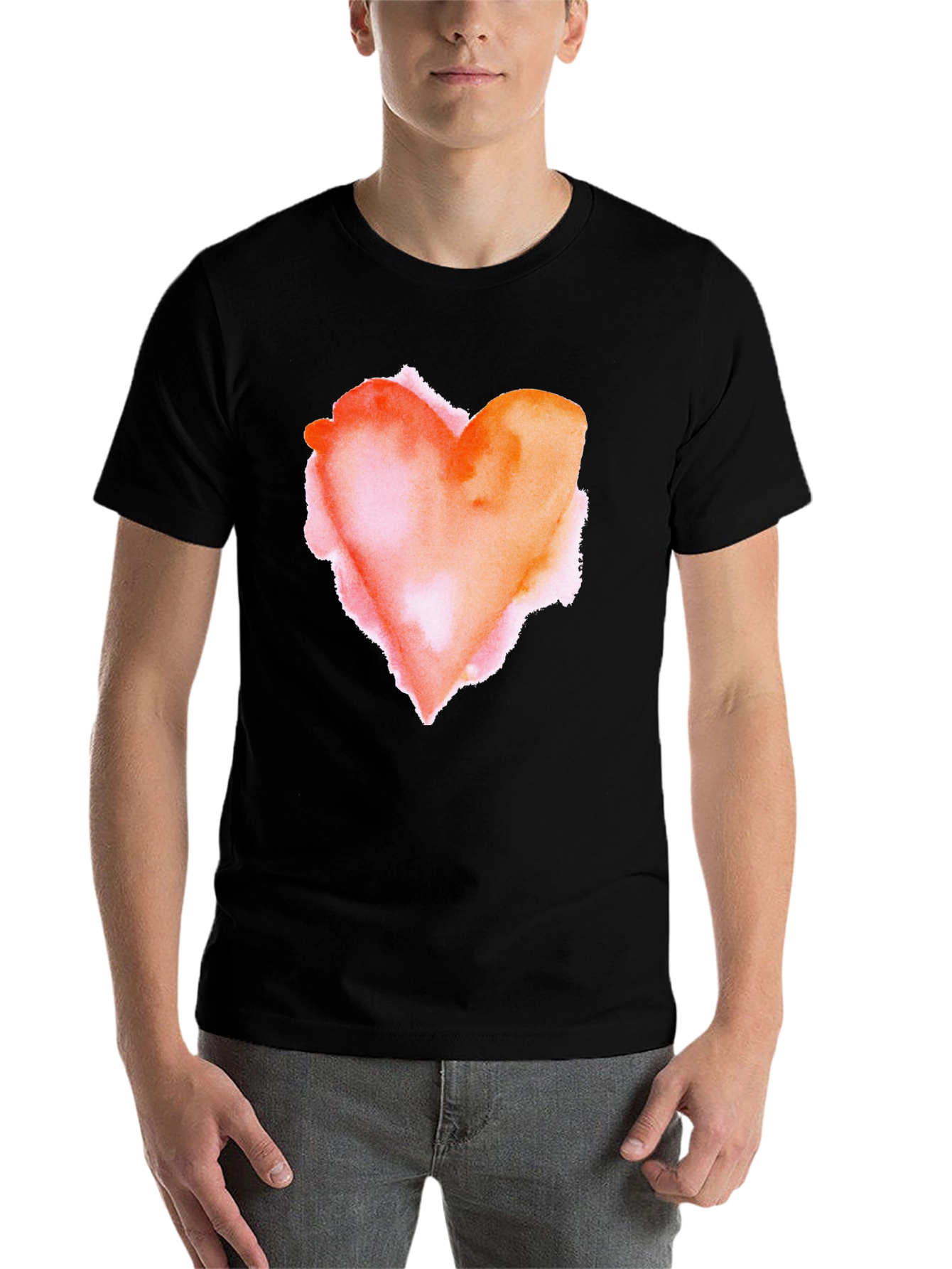 Black Watercolor Heart Graphic Tee - Soft Black Cotton Blend view 7