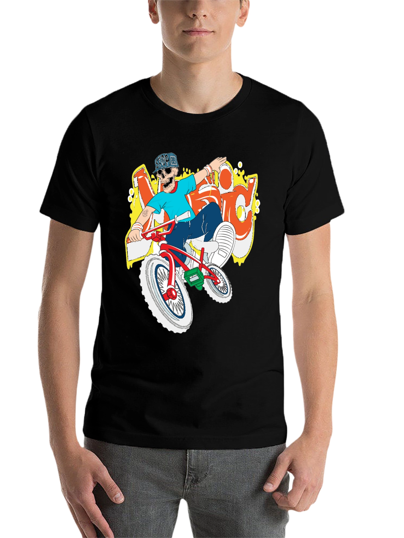 Black BMX Rider Skeleton Graphic Tee view 7