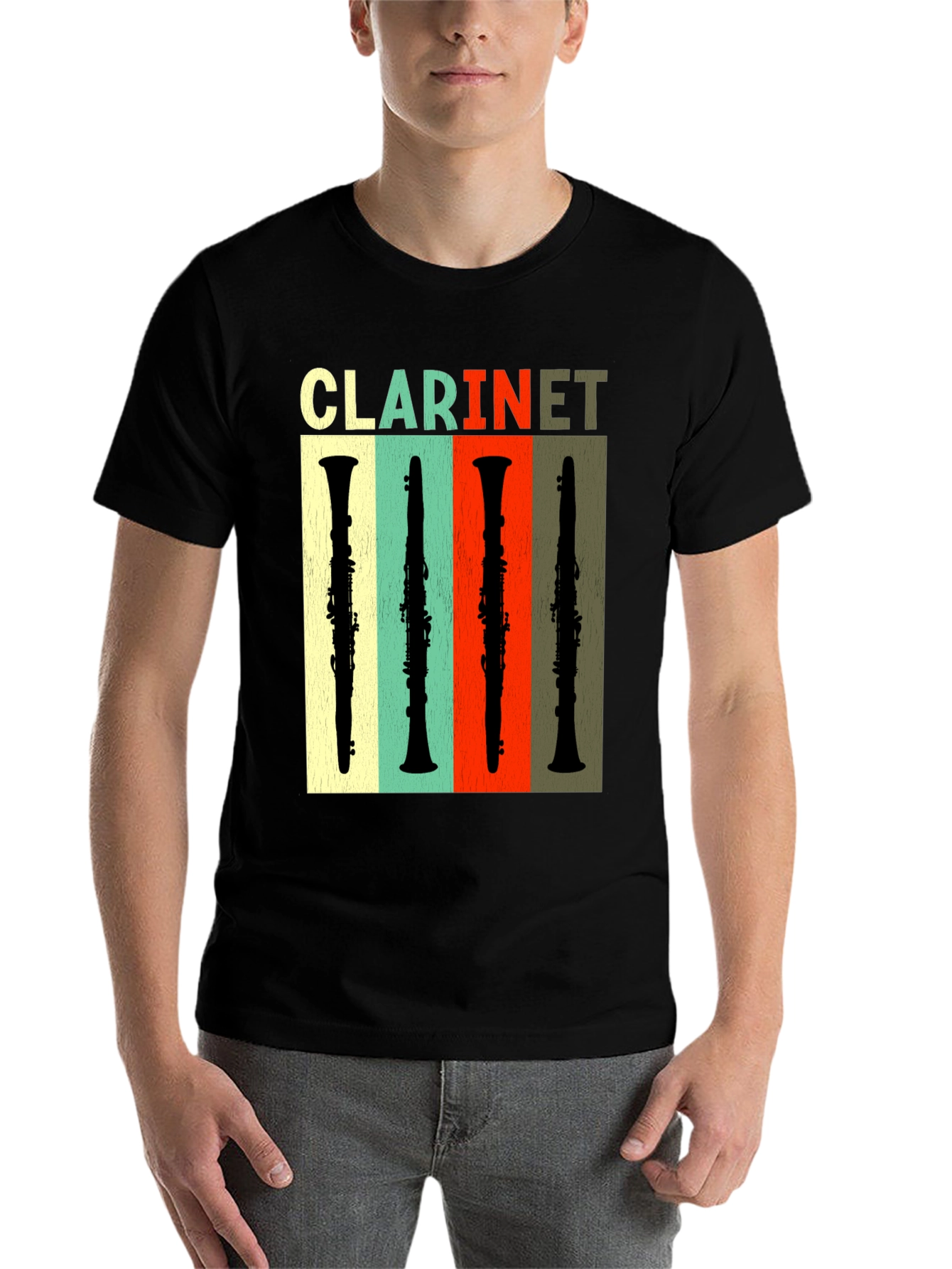 Black Retro Clarinet T-Shirt - Music Lover Tee view 7