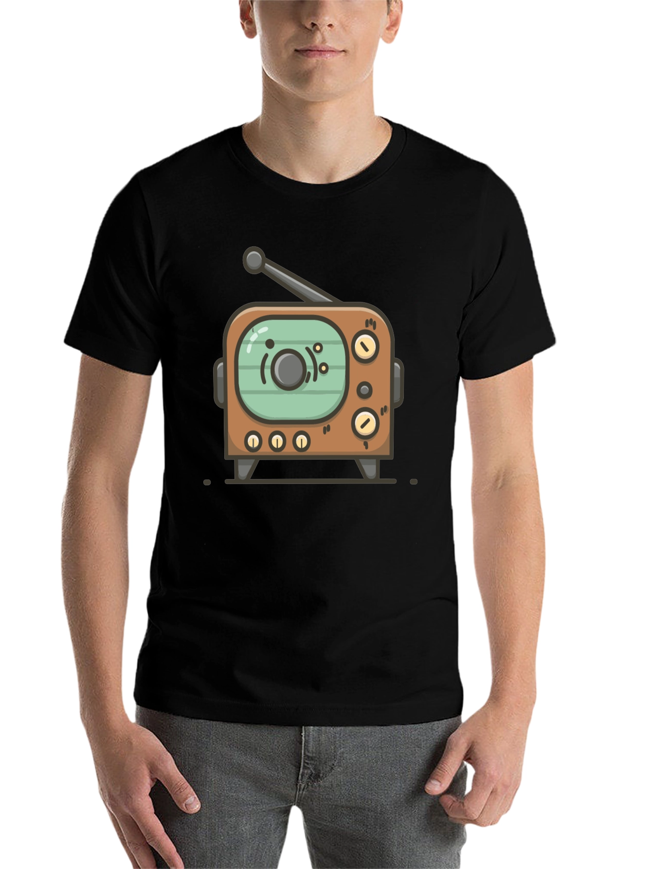 Black Retro TV Graphic Tee - Vintage Style Black T-Shirt view 7