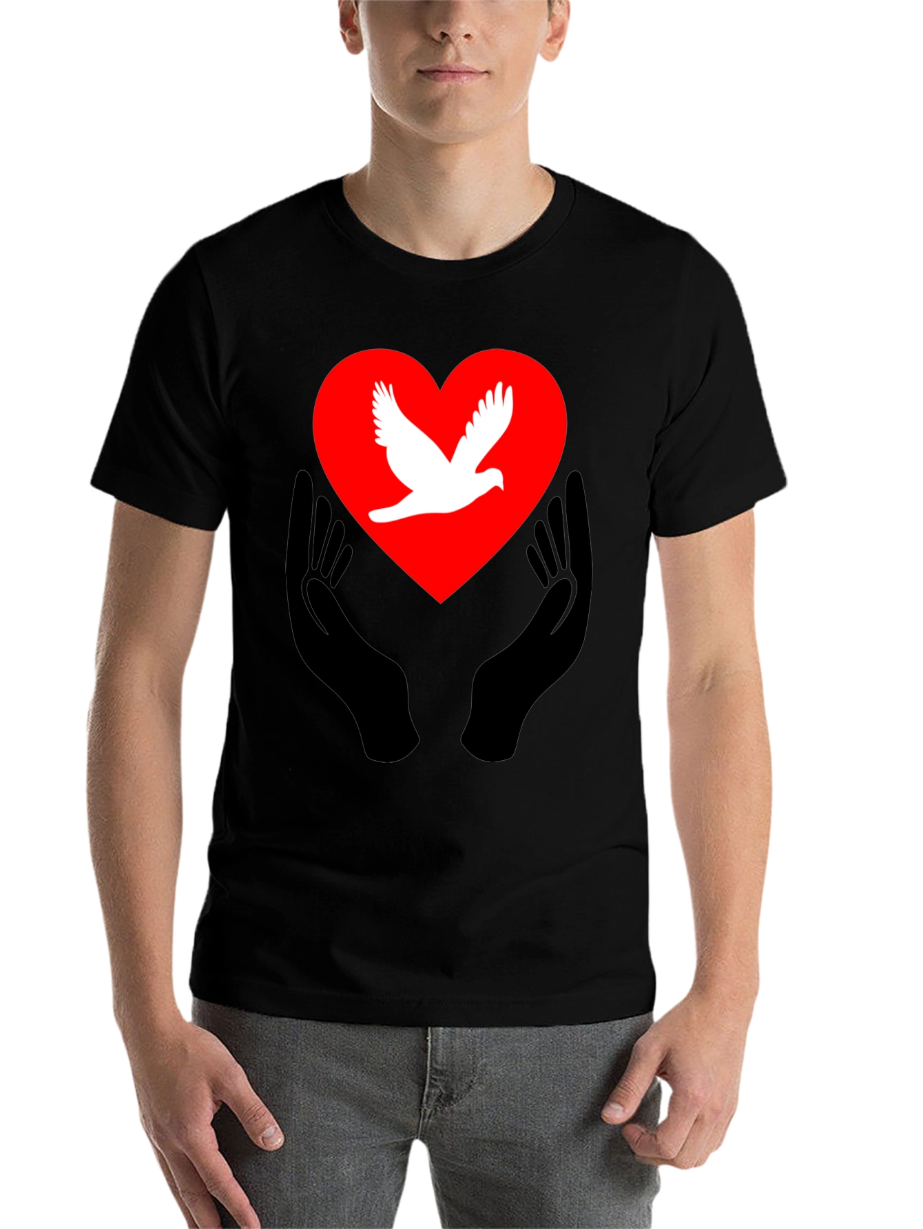 Black Peace Dove Heart Graphic Tee - Black Unisex T-Shirt view 7