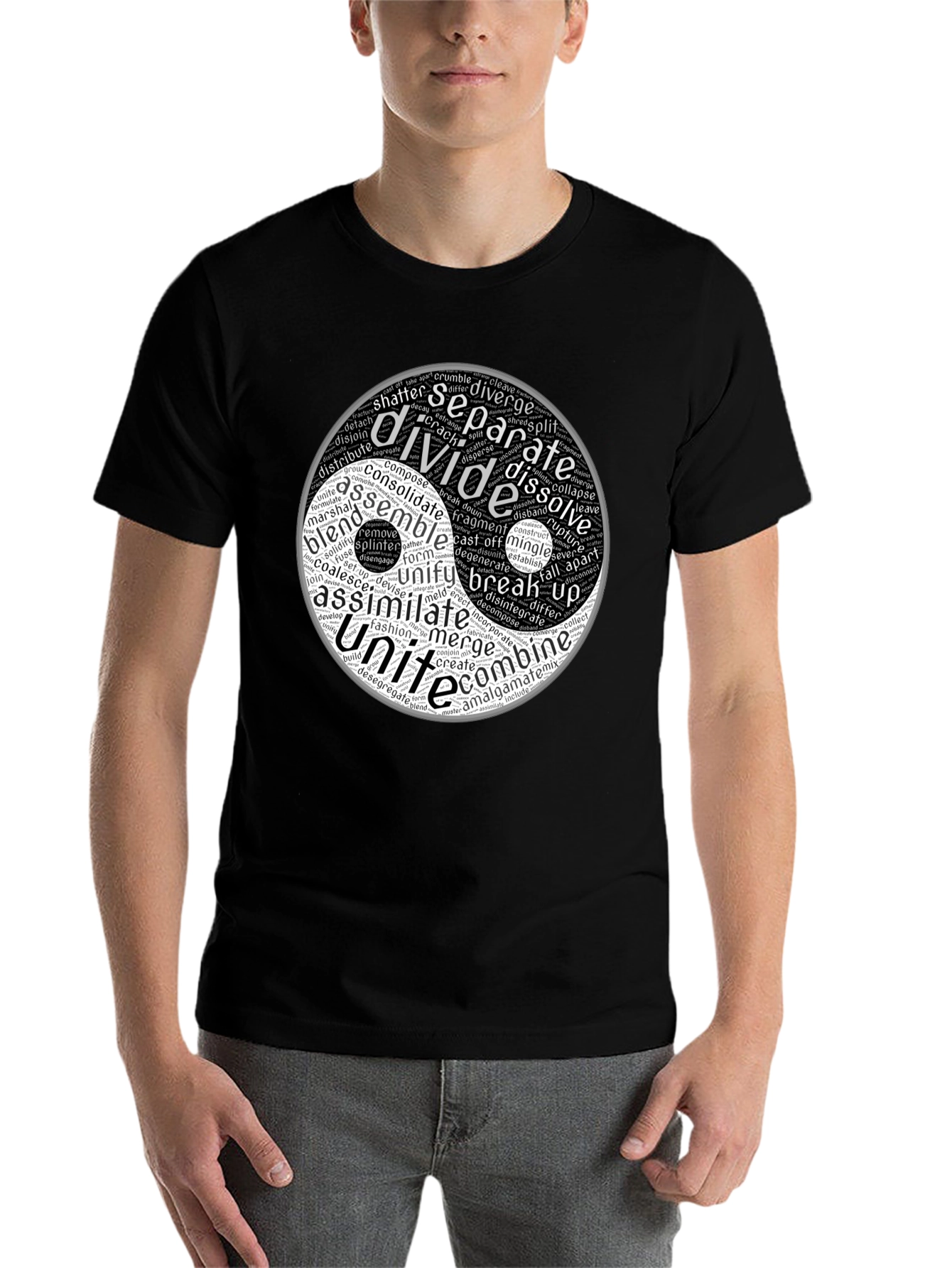 Black Yin Yang Word Art Graphic T-Shirt view 7