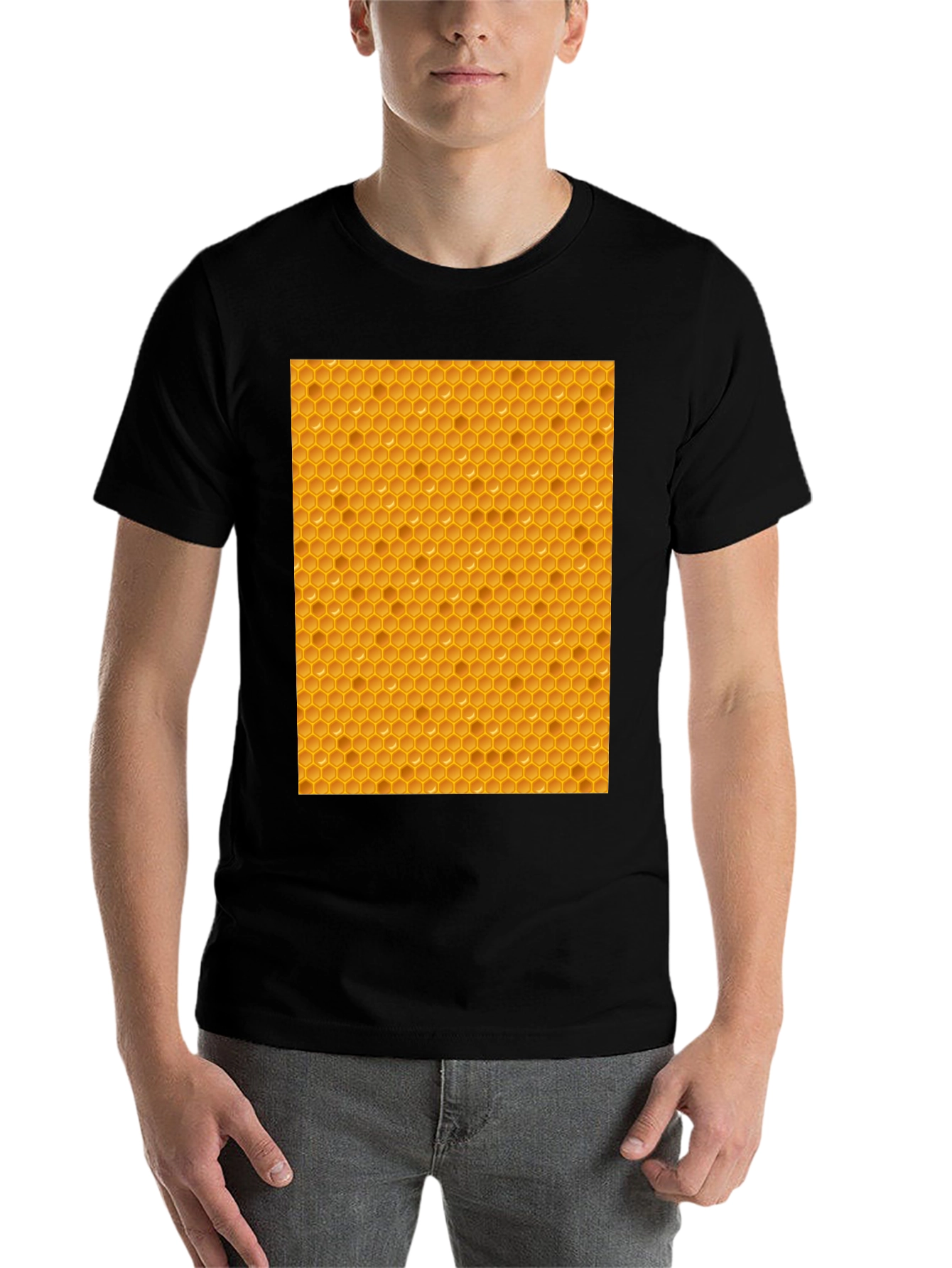 Black Honeycomb Patterned T-Shirt - Unique Honeycomb Design view 7