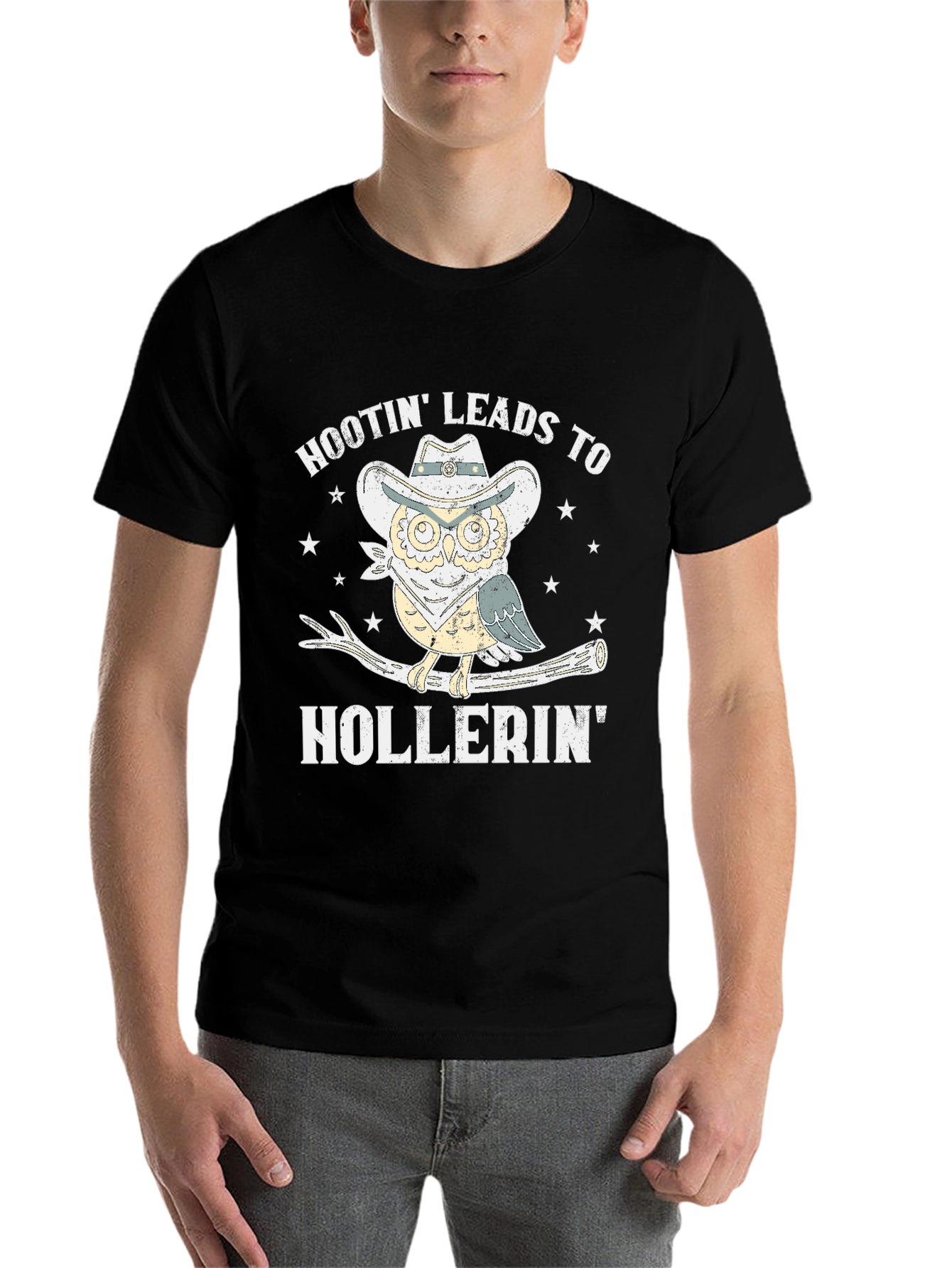 Black Hootin' Leads To Hollerin' Owl Cowboy T-Shirt view 7