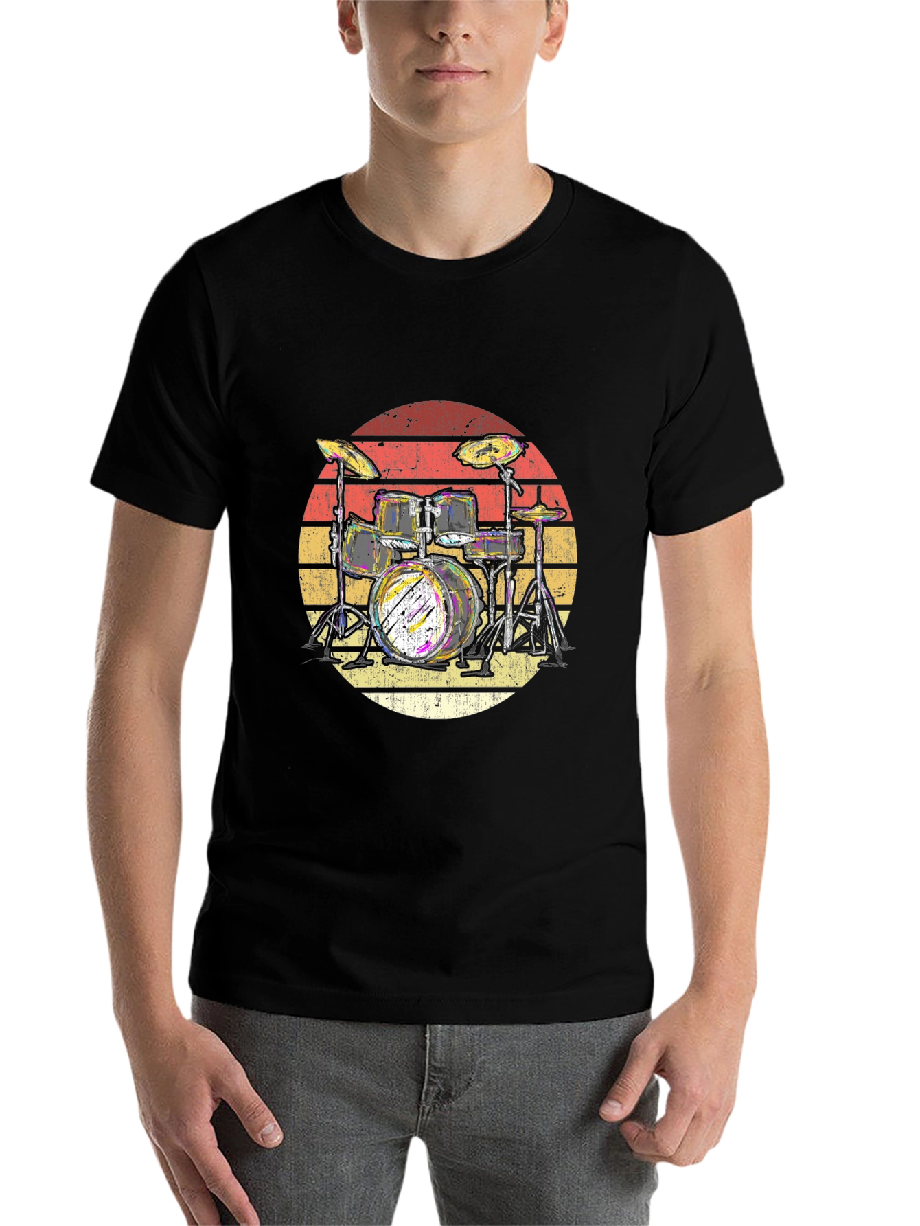 Black Retro Drum Kit T-Shirt - Musician Graphic Tee view 7