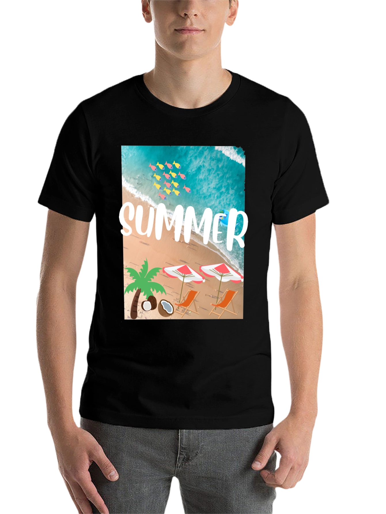 Black Summer Beach Graphic T-Shirt view 7