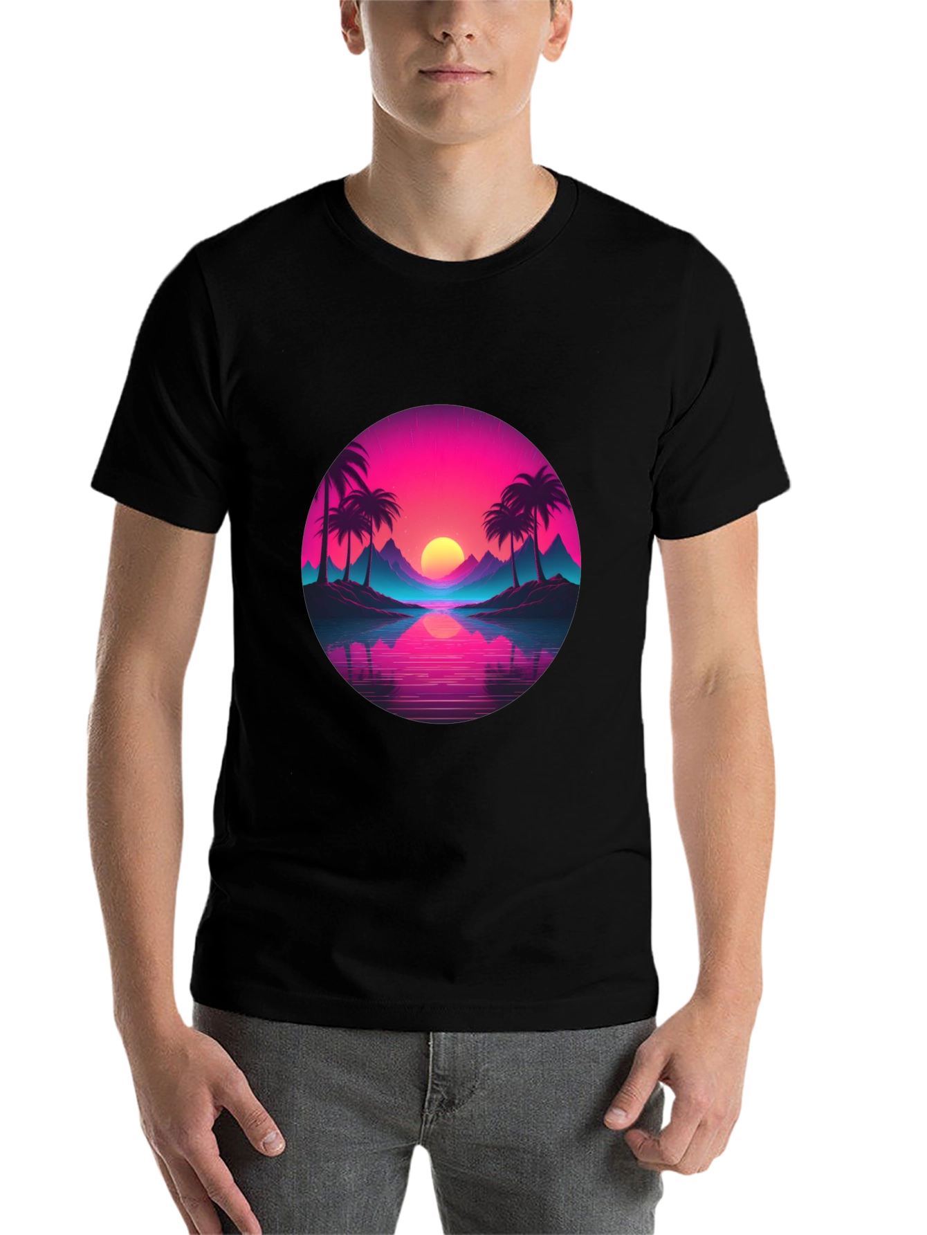 Black Retro Sunset Palm T-Shirt - Vibrant Graphic Tee view 7
