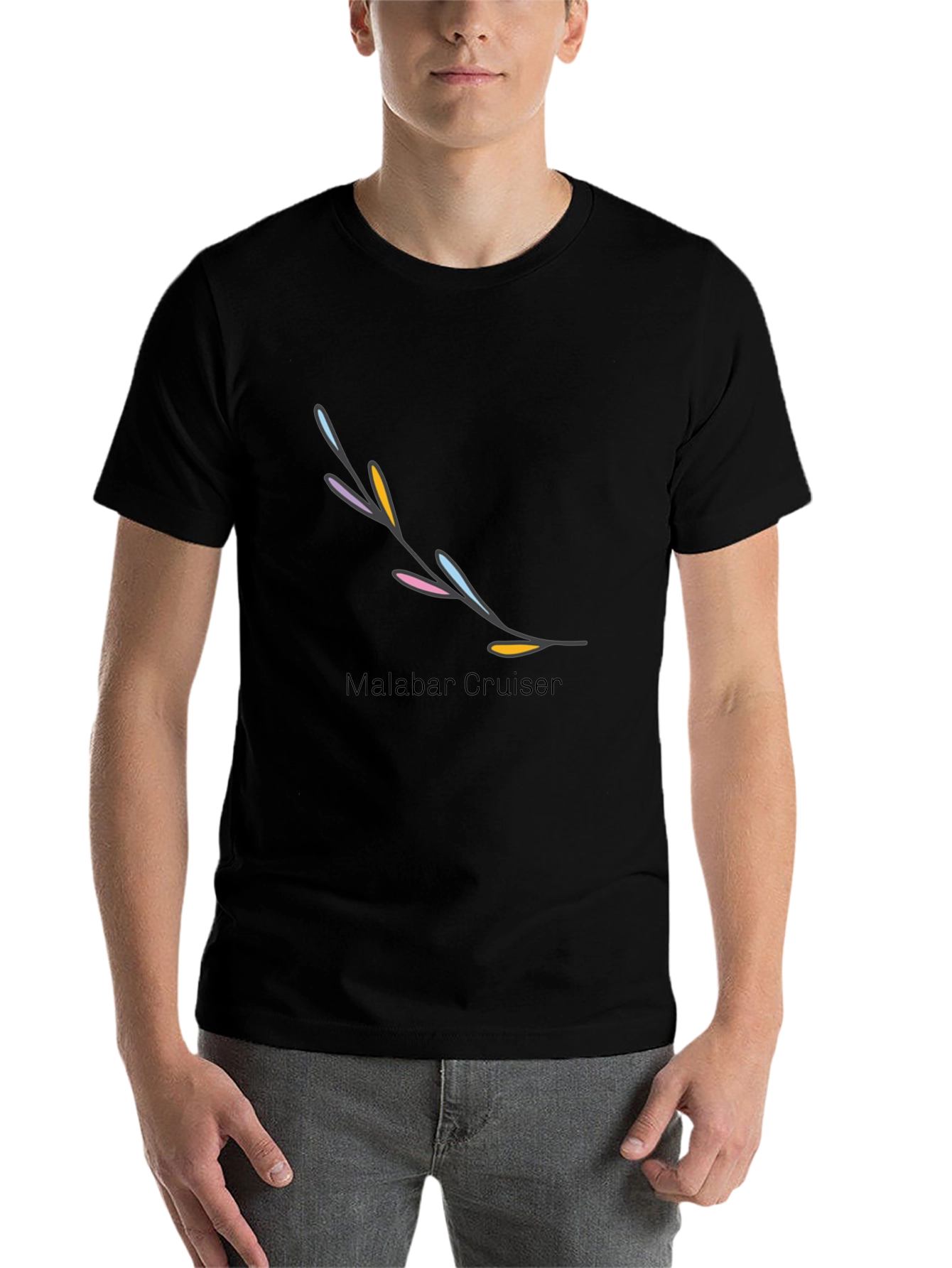 Black Trendy Black Graphic Tee with Artistic Branch Design view 7