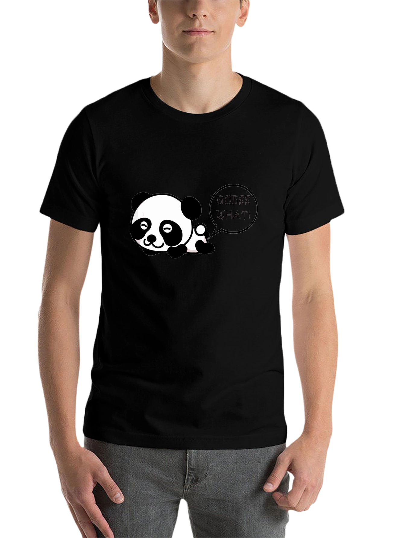 Black Cute Panda "Guess What!" Black T-Shirt view 7