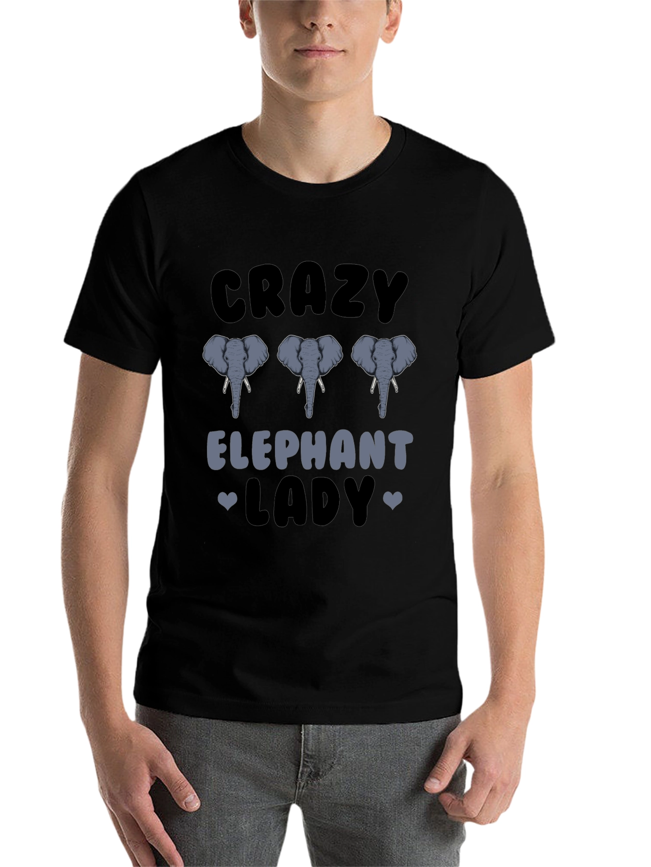 Black Crazy Elephant Lady Graphic T-Shirt view 7