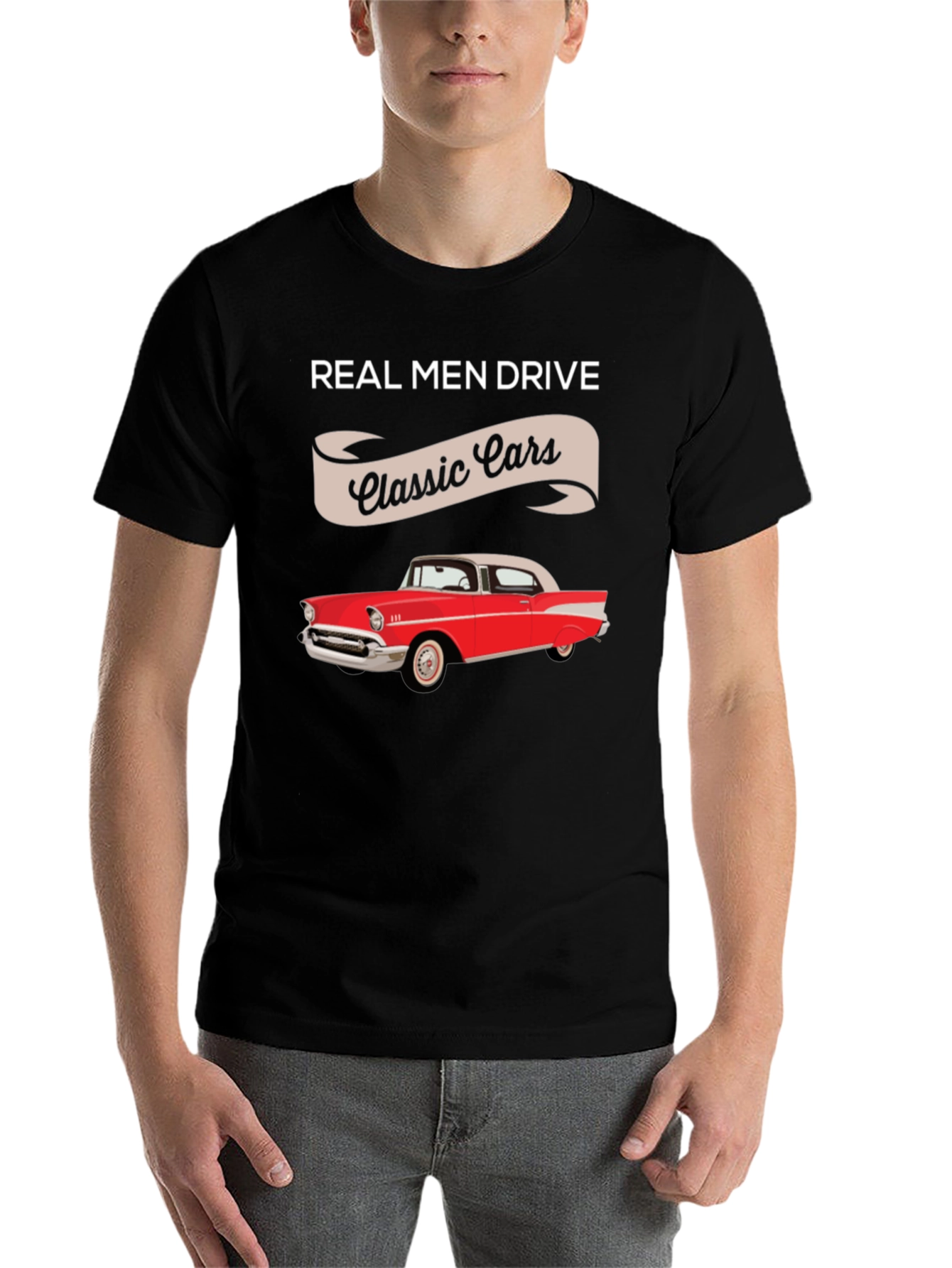 Black Real Men Drive Classic Cars T-Shirt view 7
