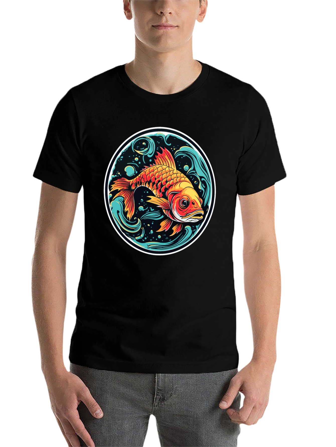 Black Koi Fish Graphic Tee - Black Cotton Blend view 7