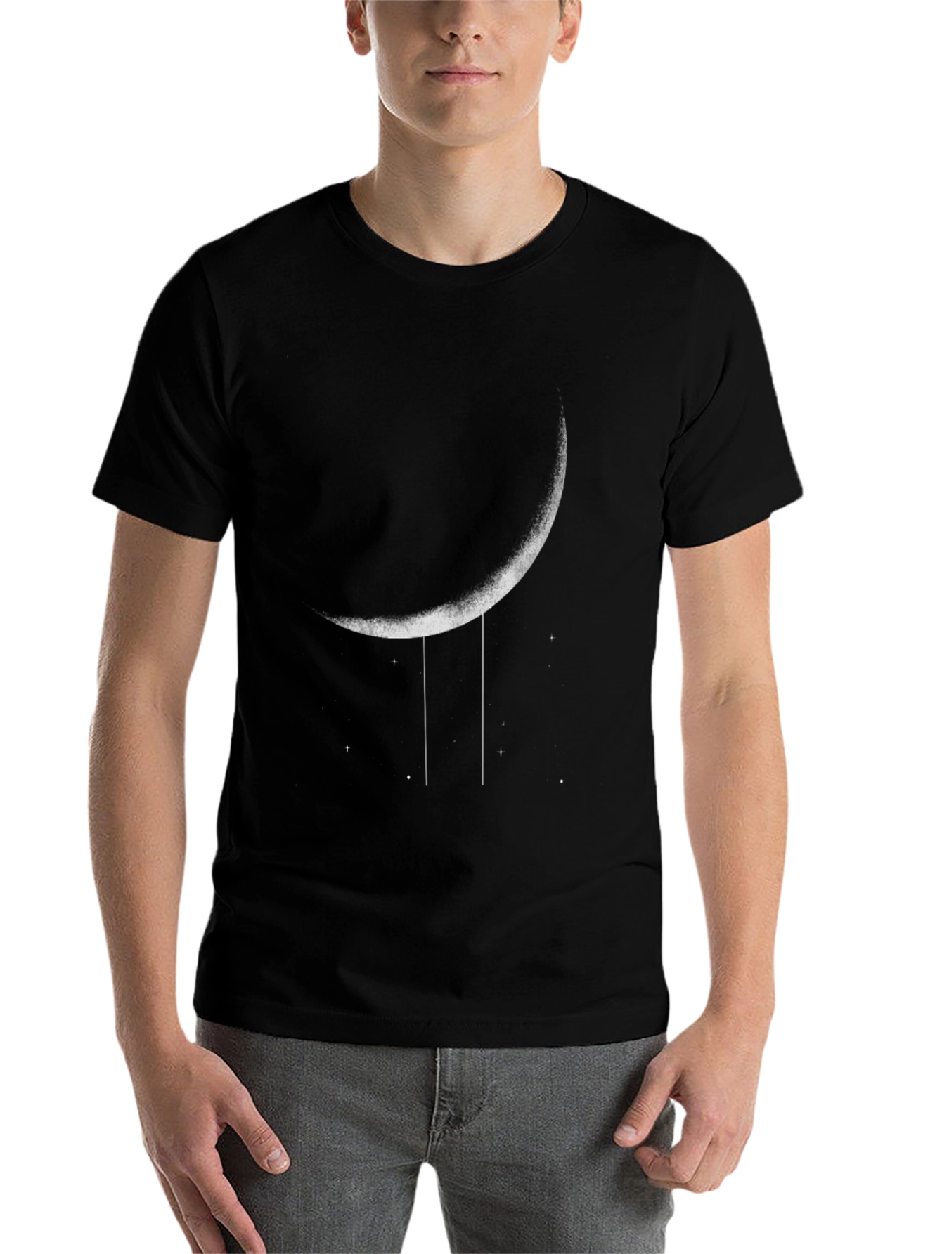 Black Crescent Moon Graphic Tee - Stylish Black Cotton T-Shirt view 7
