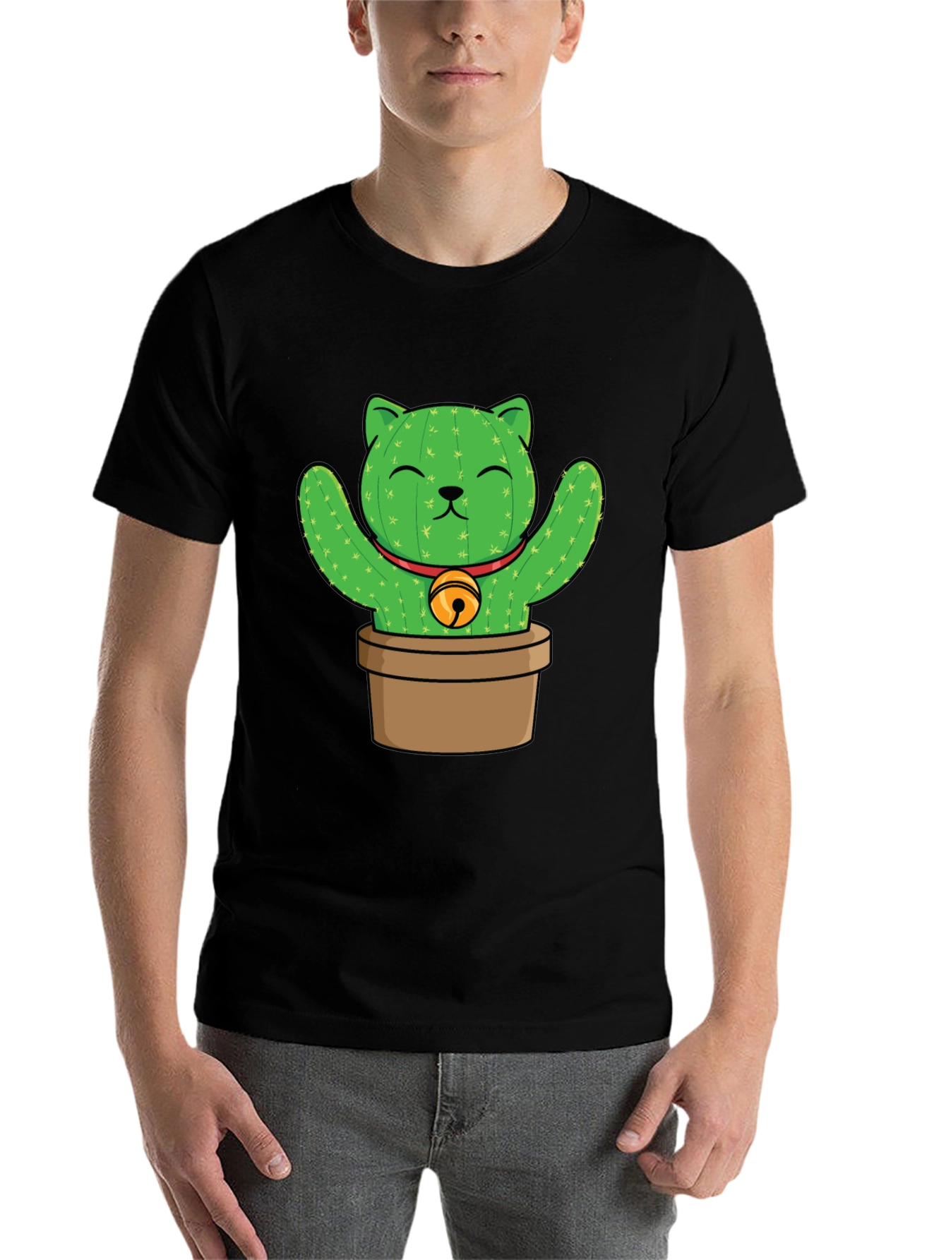 Black Cactus Cat T-Shirt - Funny Plant Lover Tee view 7