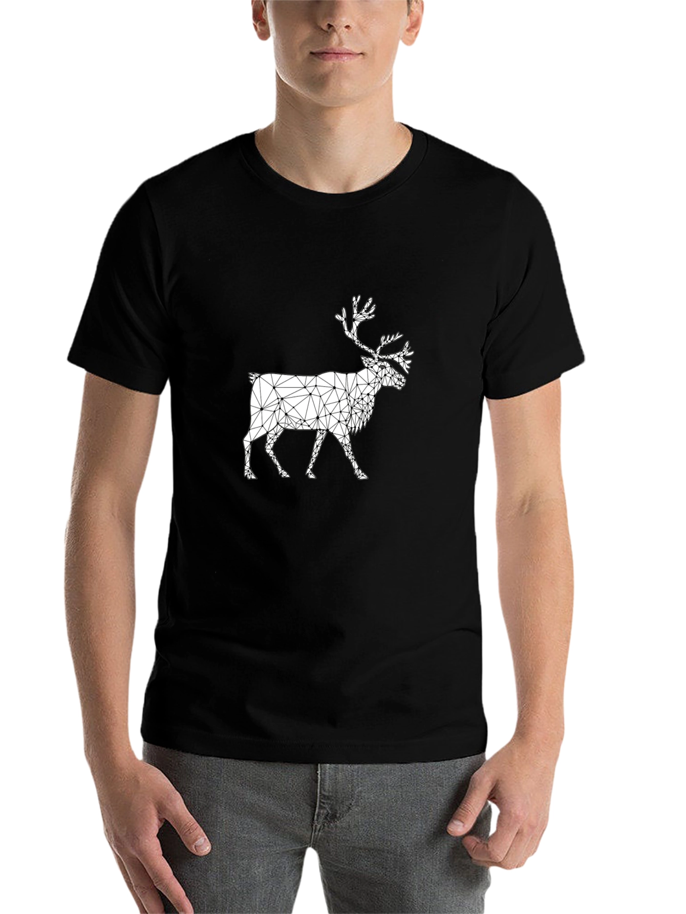 Black Geometric Reindeer Graphic Black T-Shirt view 7