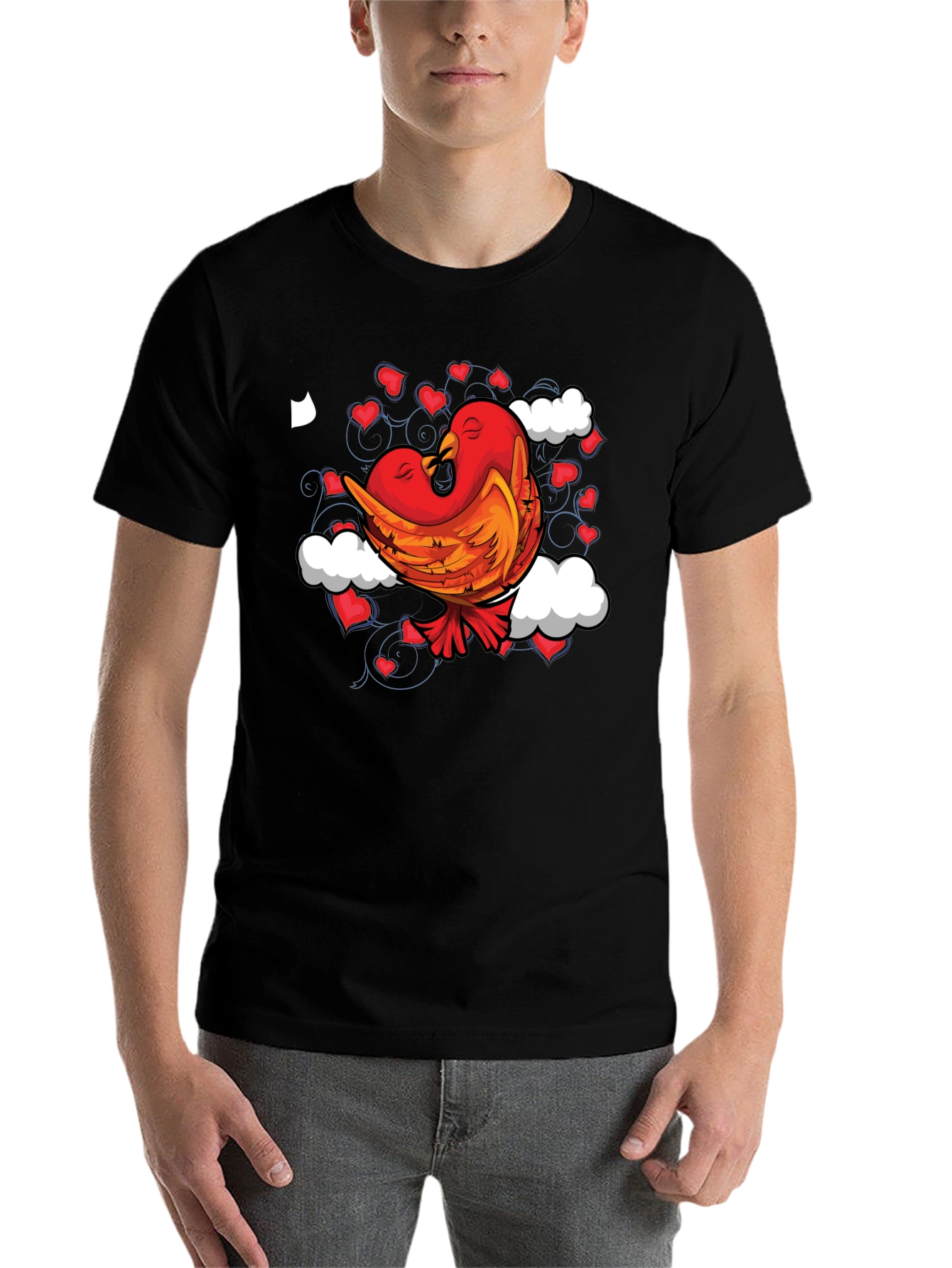Black Love Birds Graphic Tee - Black Cotton Blend view 7