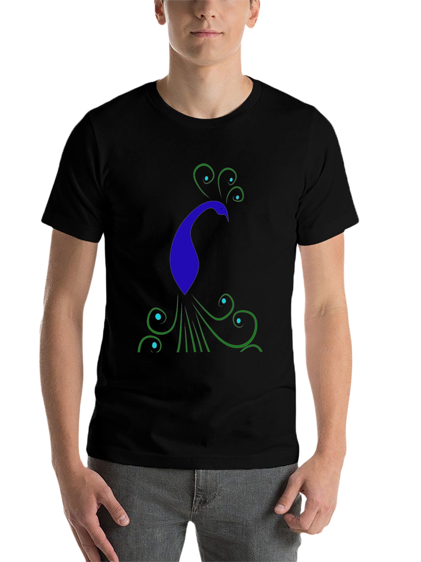 Black Stylish Peacock Graphic Print Black T-Shirt view 7