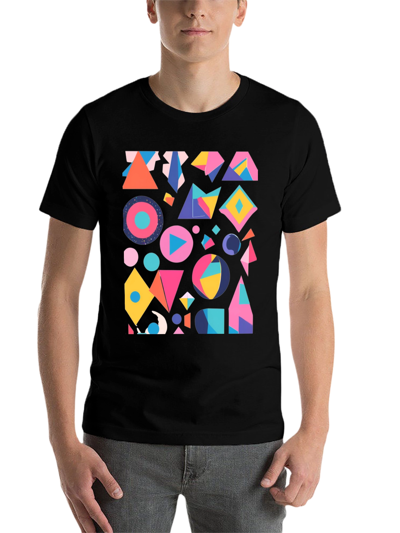 Black Geometric Print Black T-Shirt view 7