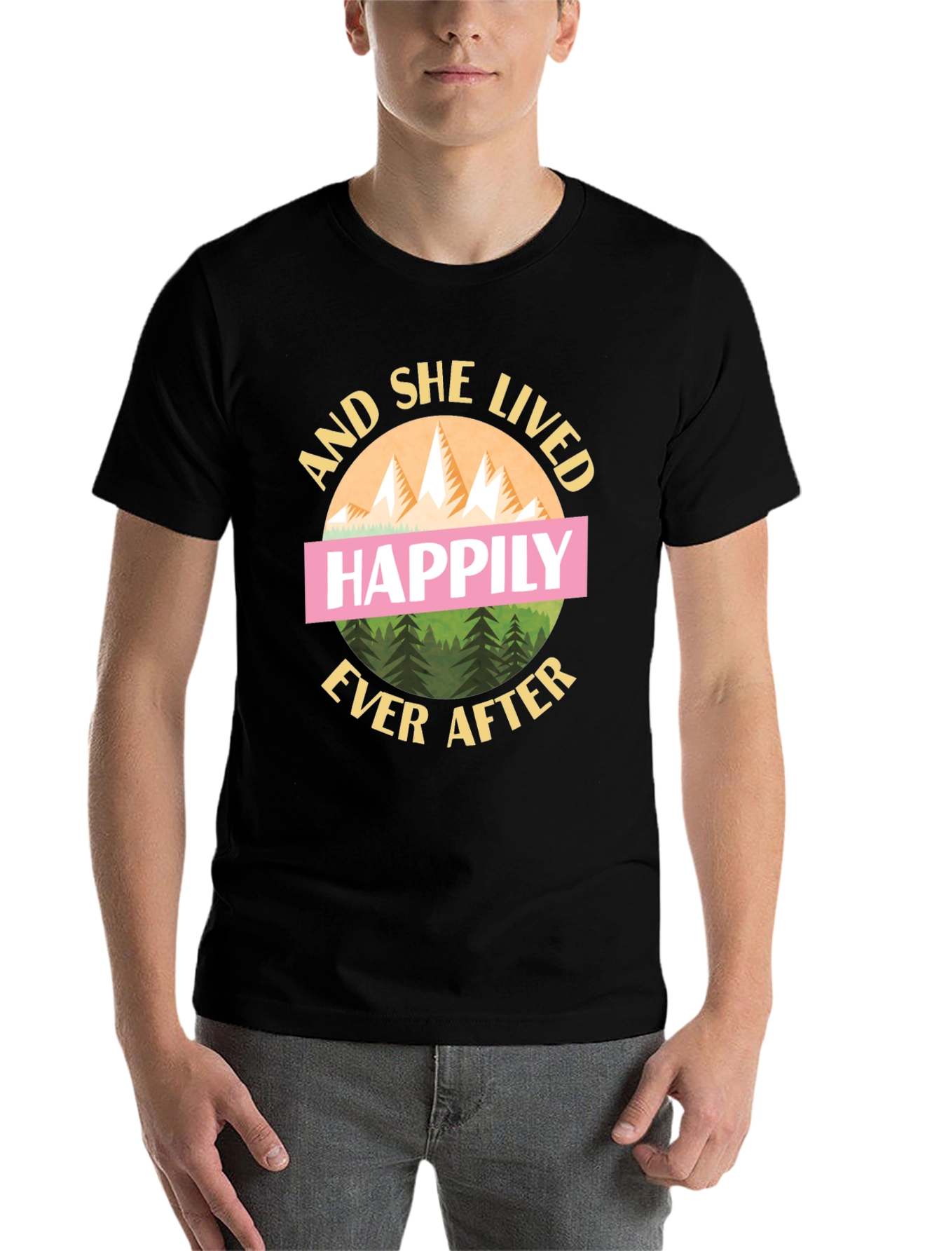 Black Happily Ever After Graphic Tee - Mountain Design T-Shirt view 7