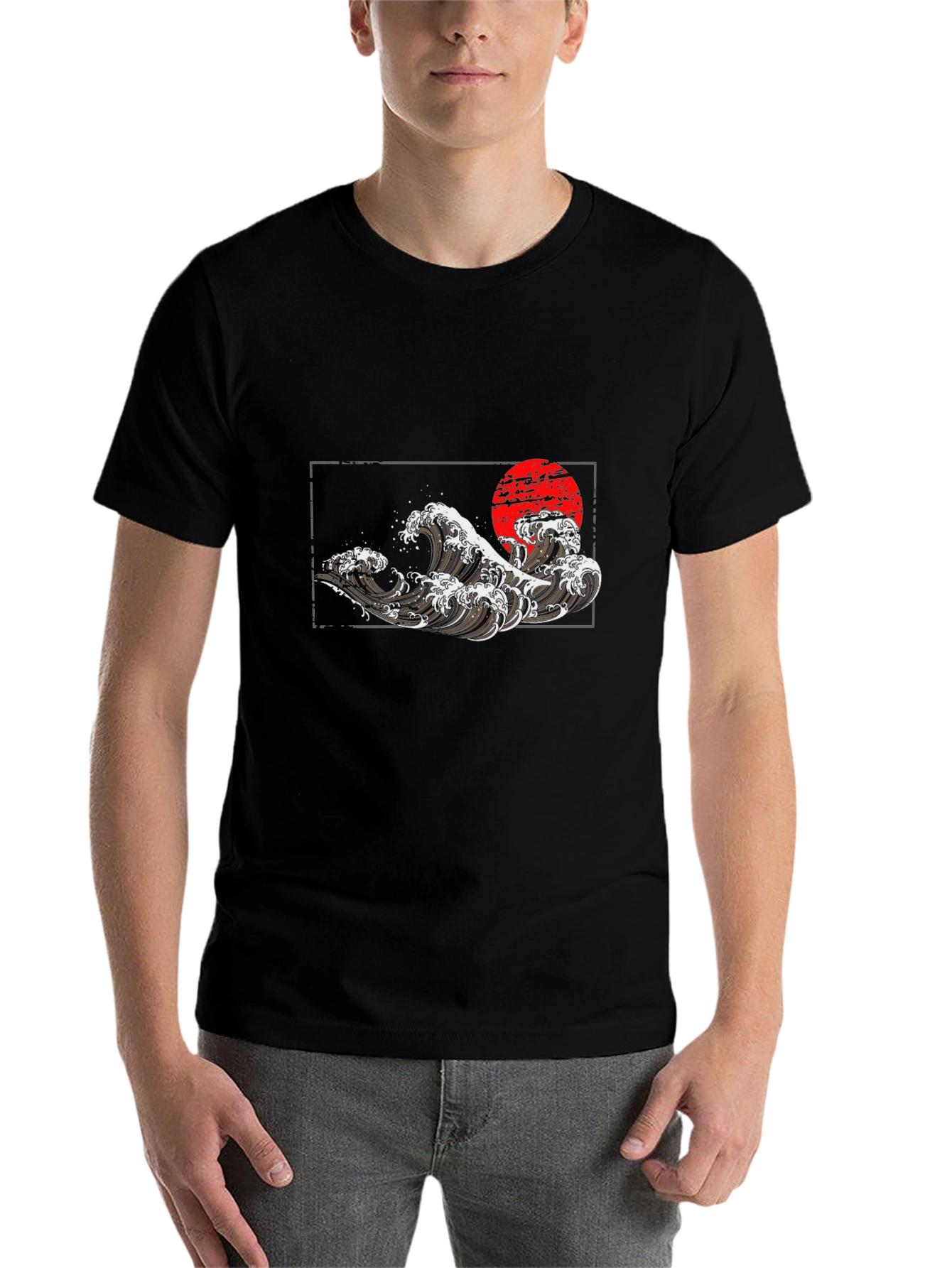 Black Japanese Wave Graphic Tee - Black view 7