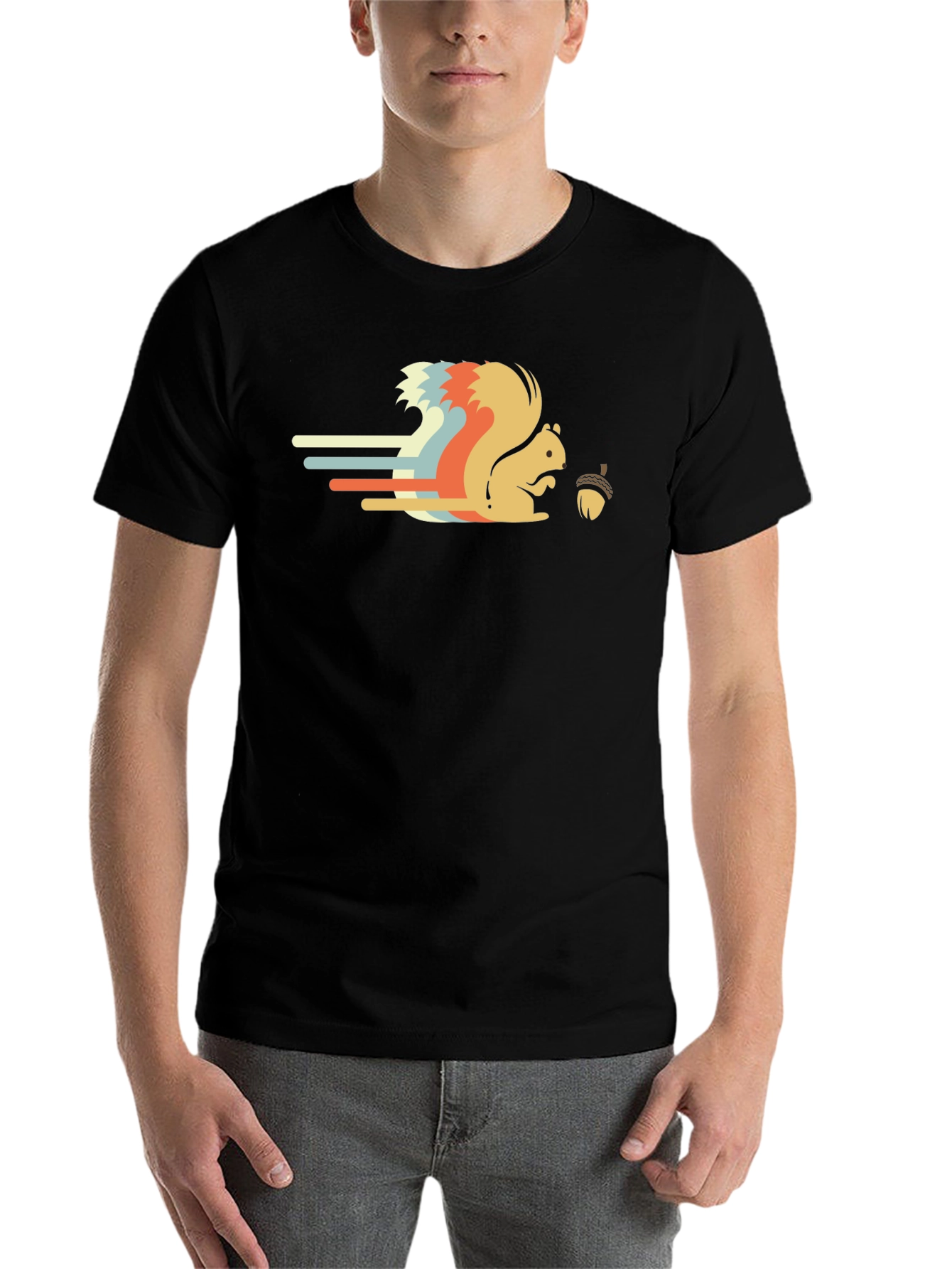 Black Retro Squirrel Graphic Tee - Black Cotton T-Shirt view 7