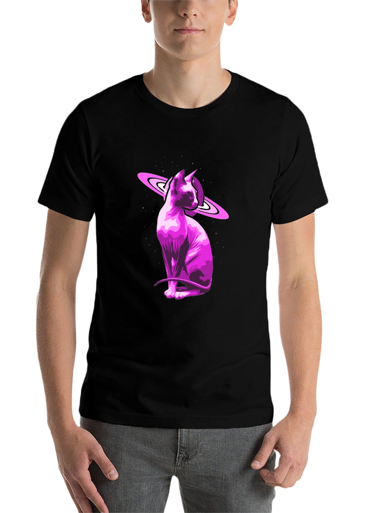 Black Cosmic Sphynx Cat Graphic Tee - Black view 7