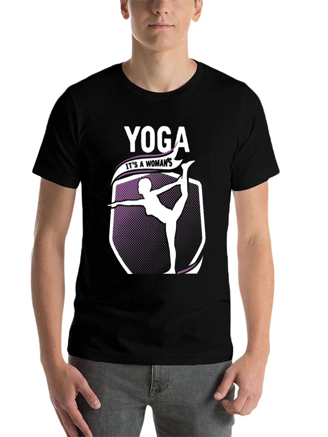 Black Yoga Woman's T-Shirt - Black Cotton Blend view 7