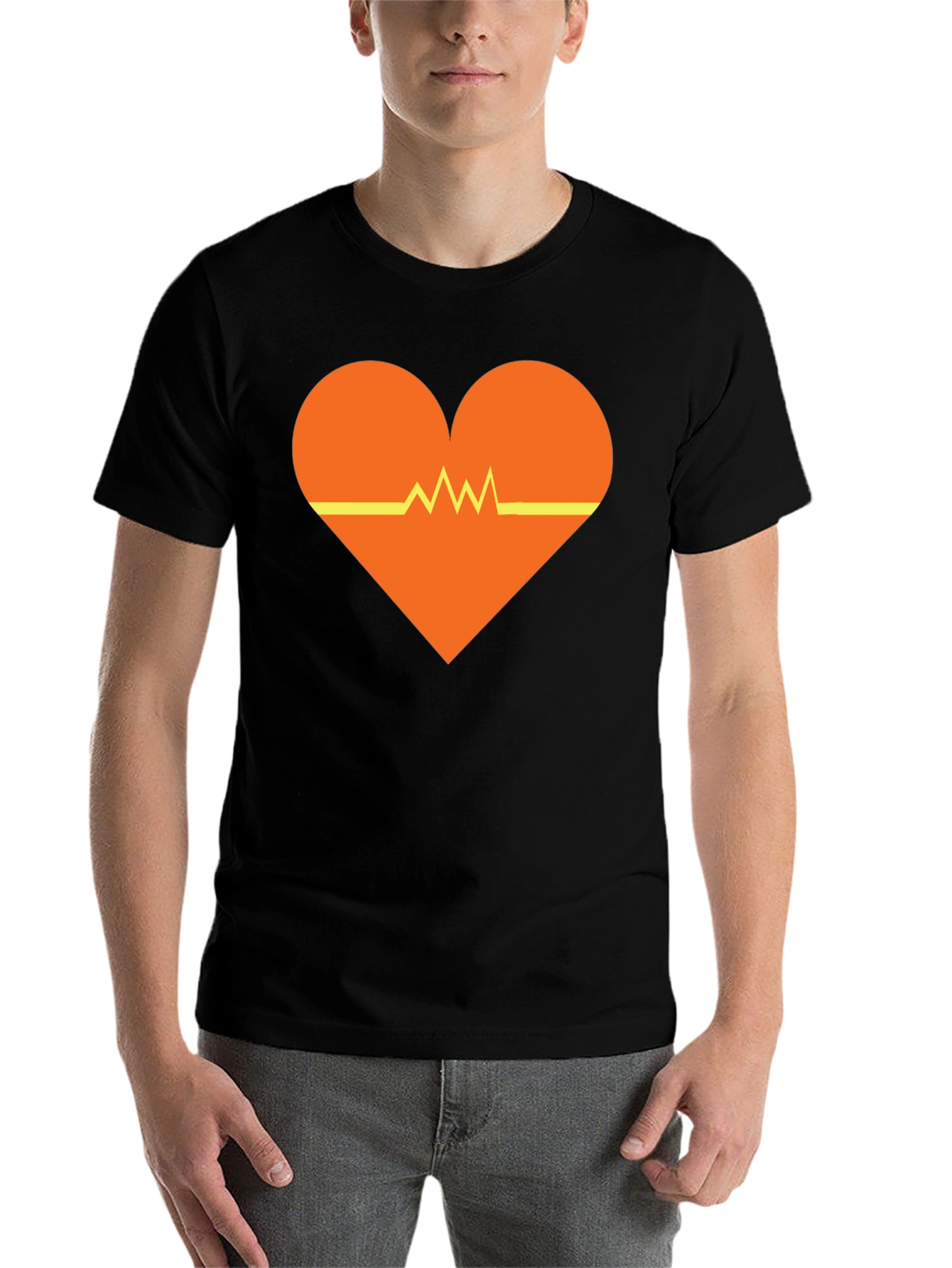 Black Heartbeat Heart Graphic Tee - Black Unisex T-Shirt view 7