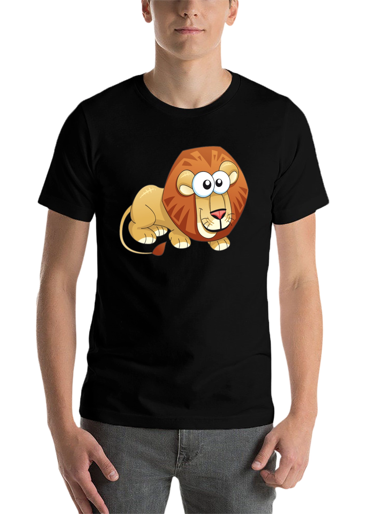 Black Cartoon Lion Graphic T-Shirt - Casual Black Tee view 7
