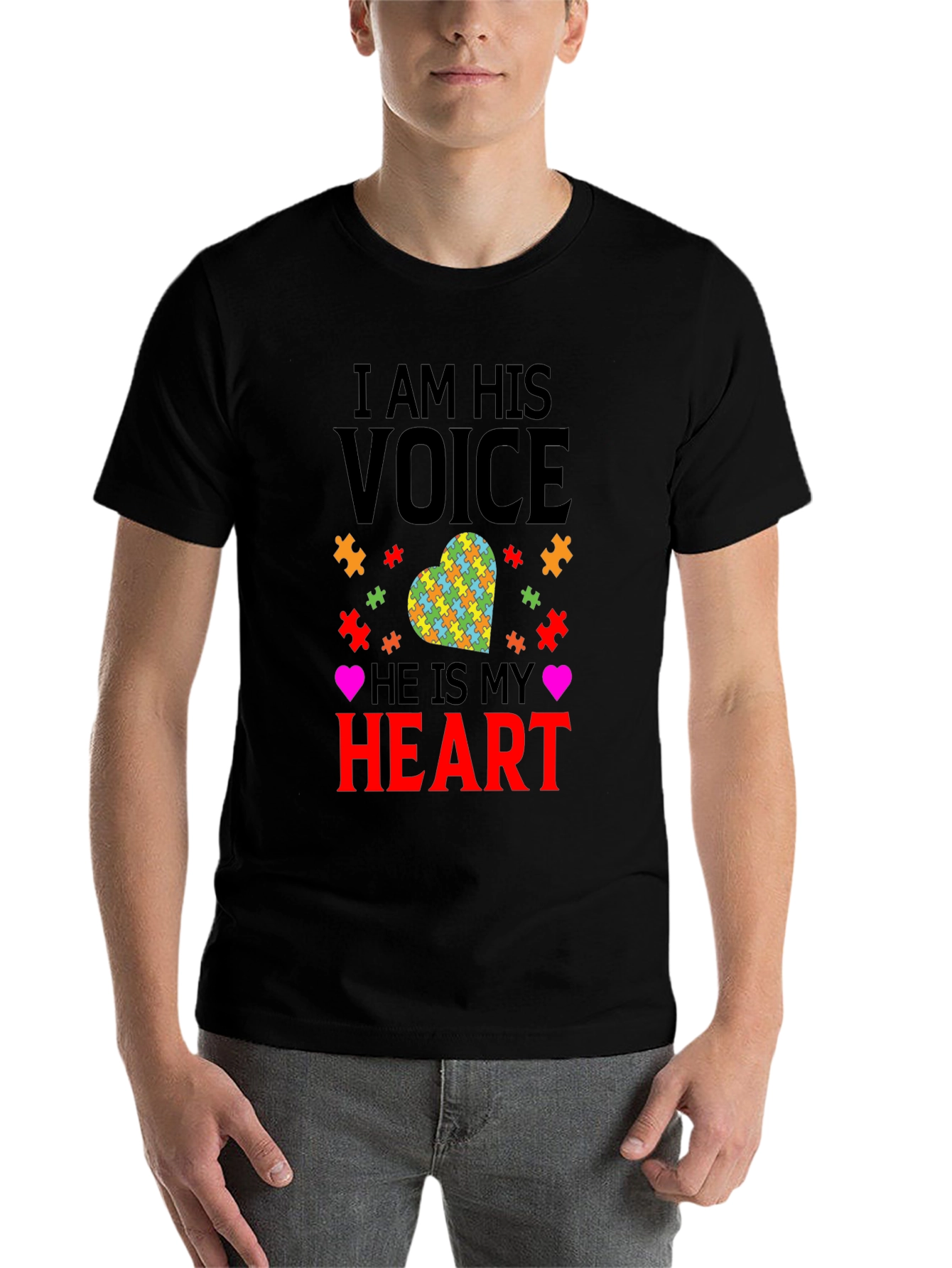 Black Autism Awareness T-Shirt - I Am His Voice view 7