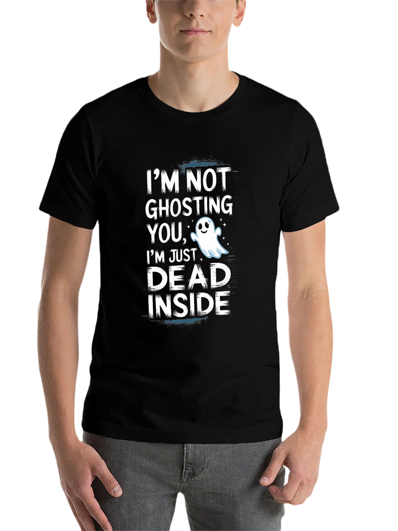 Black Dead Inside Ghost Graphic Tee - Funny Halloween Shirt view 7