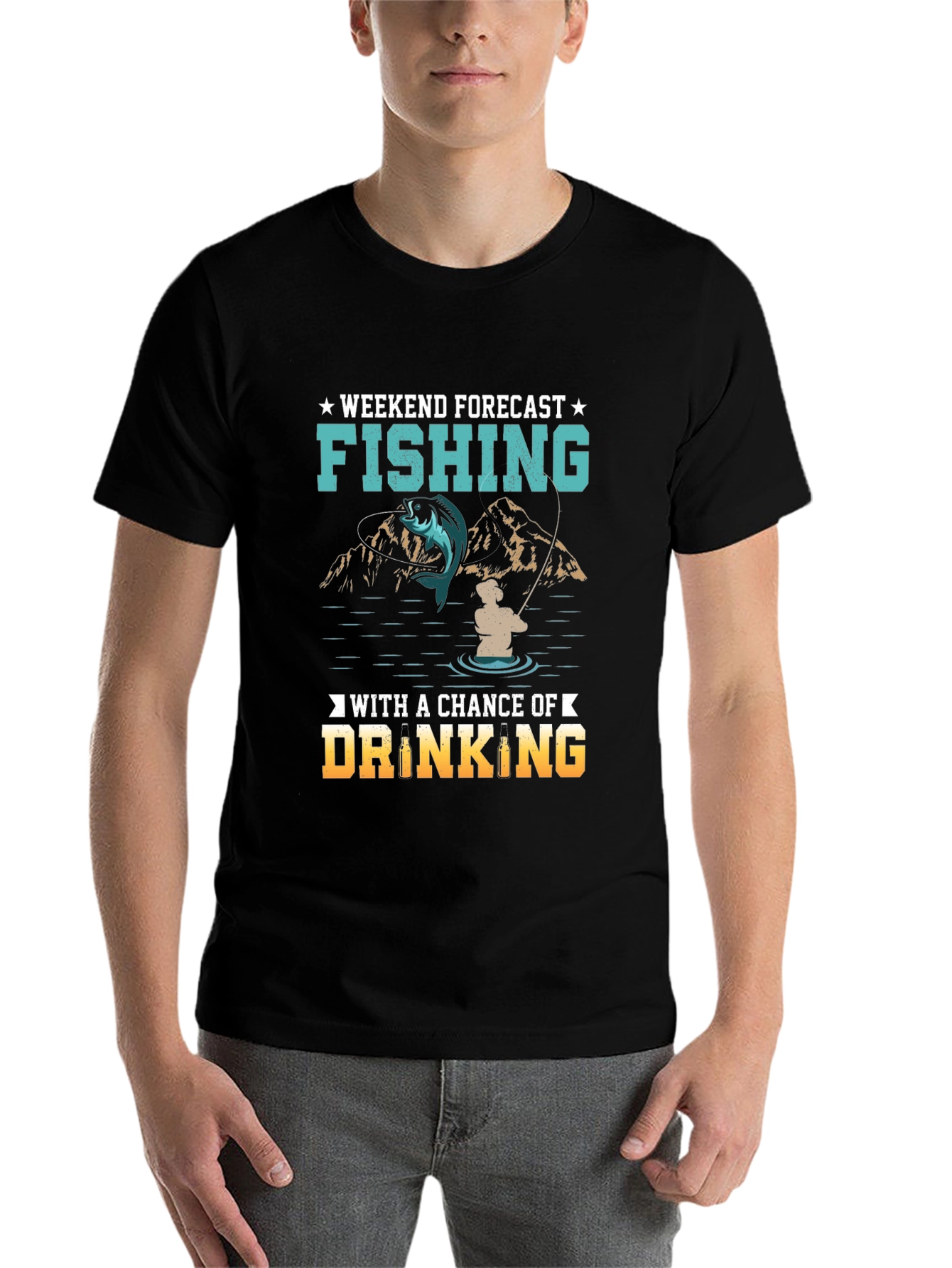 Black Fishing & Drinking Weekend Forecast T-Shirt view 7