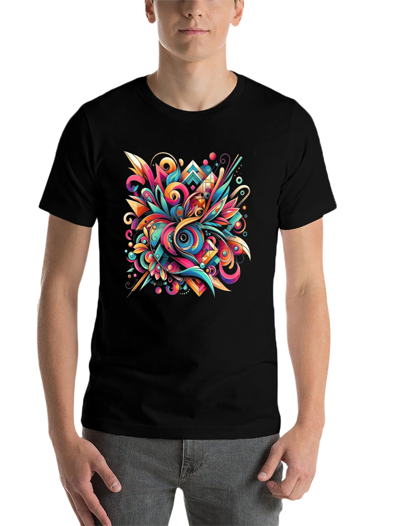 Black Psychedelic Abstract Art Black T-Shirt view 7