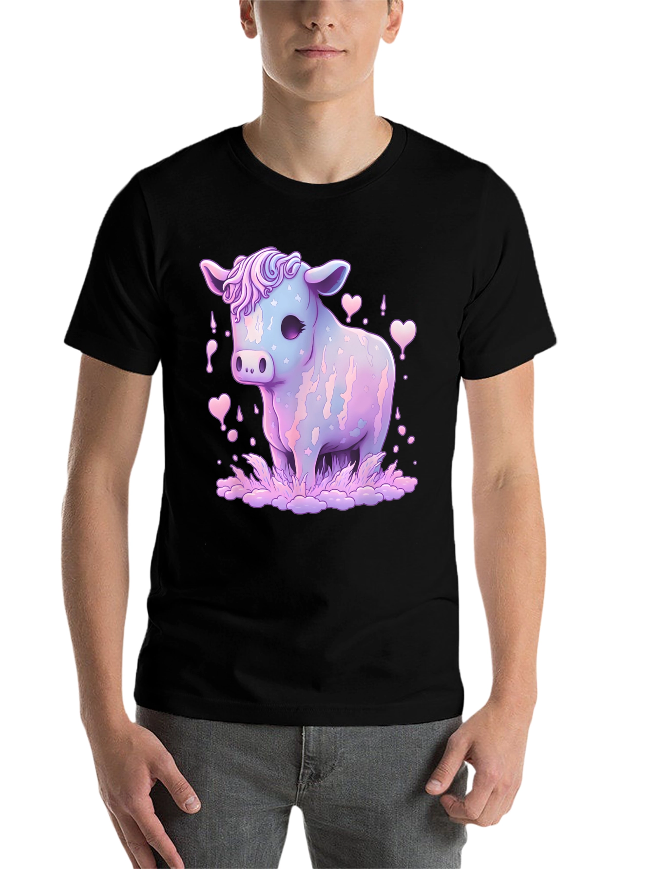 Black Pastel Cow Graphic Tee view 7